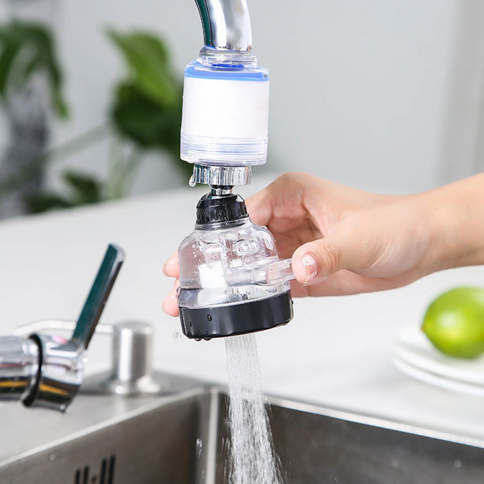 Kitchen Sink Faucet Filter Prevents Spatter Electroplating 3 Levels Adjustable view 6