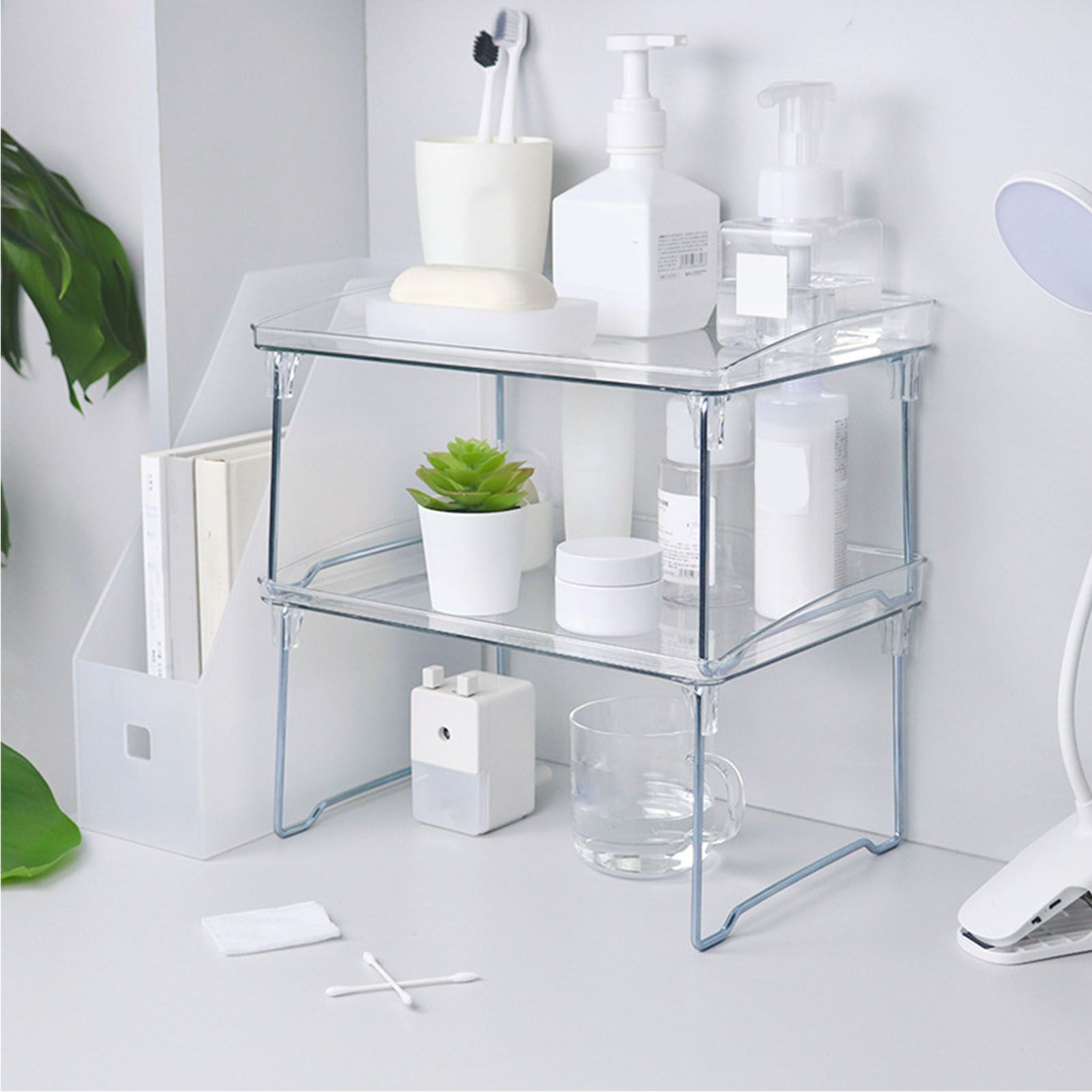 Desk Storage Shelf Stackable Foldable Transparent Counter Organizer Rack for view 8