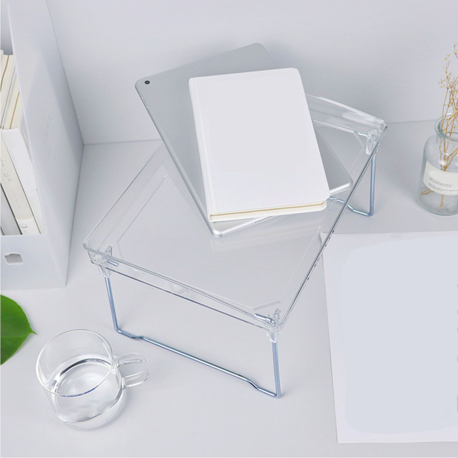 Desk Storage Shelf Stackable Foldable Transparent Counter Organizer Rack for view 9