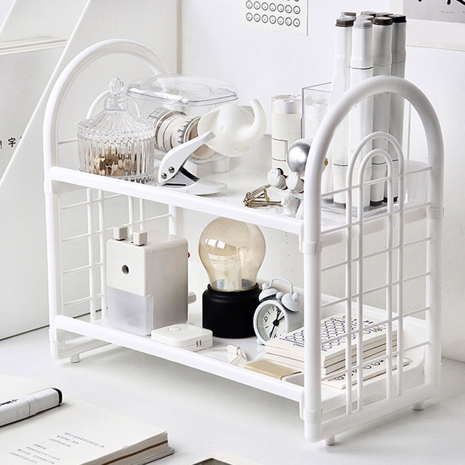 Simple Double Layer Desktop Storage Rack Desk Mini Bookshelf Storage Shelf for view 8