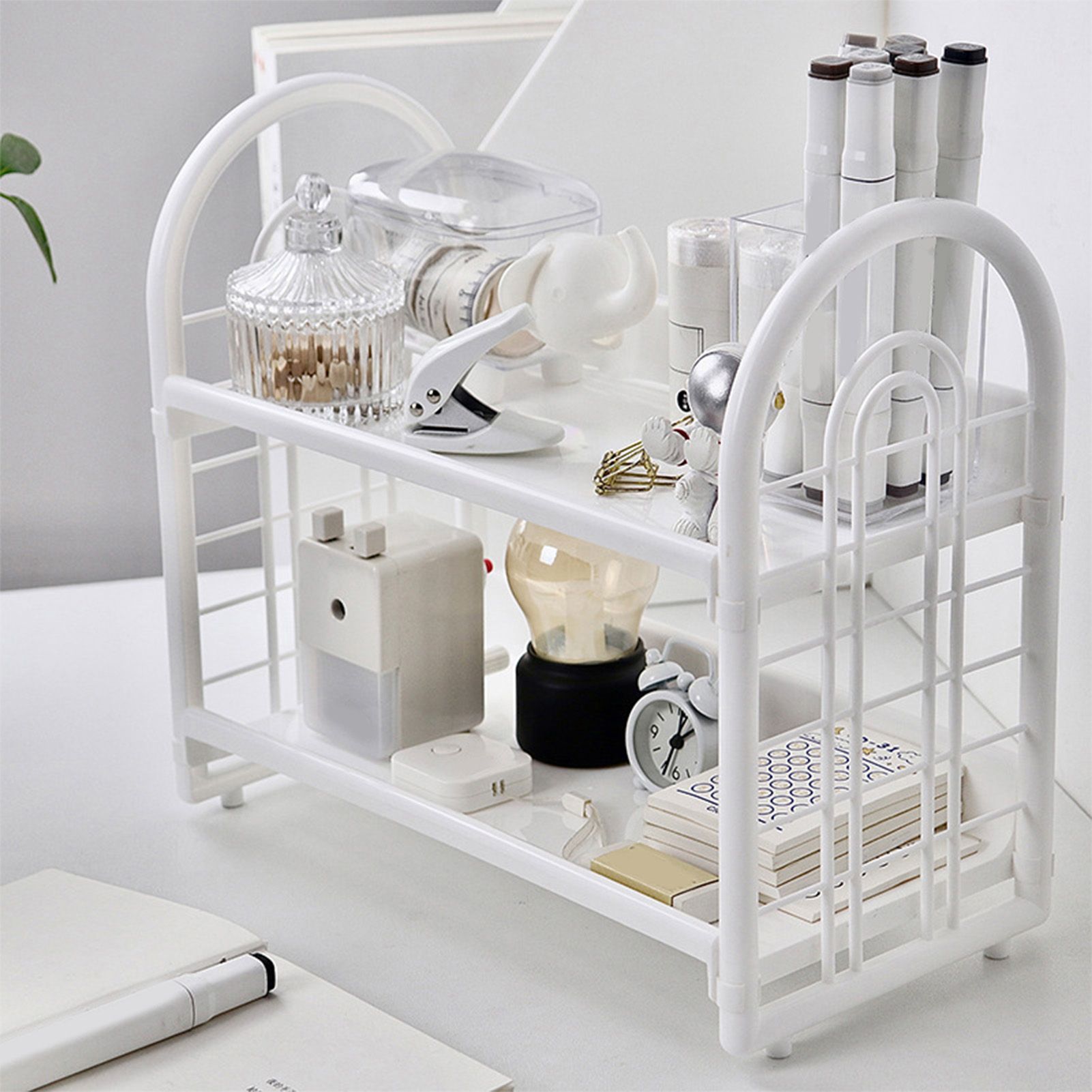 Simple Double Layer Desktop Storage Rack Desk Mini Bookshelf Storage Shelf for view 10