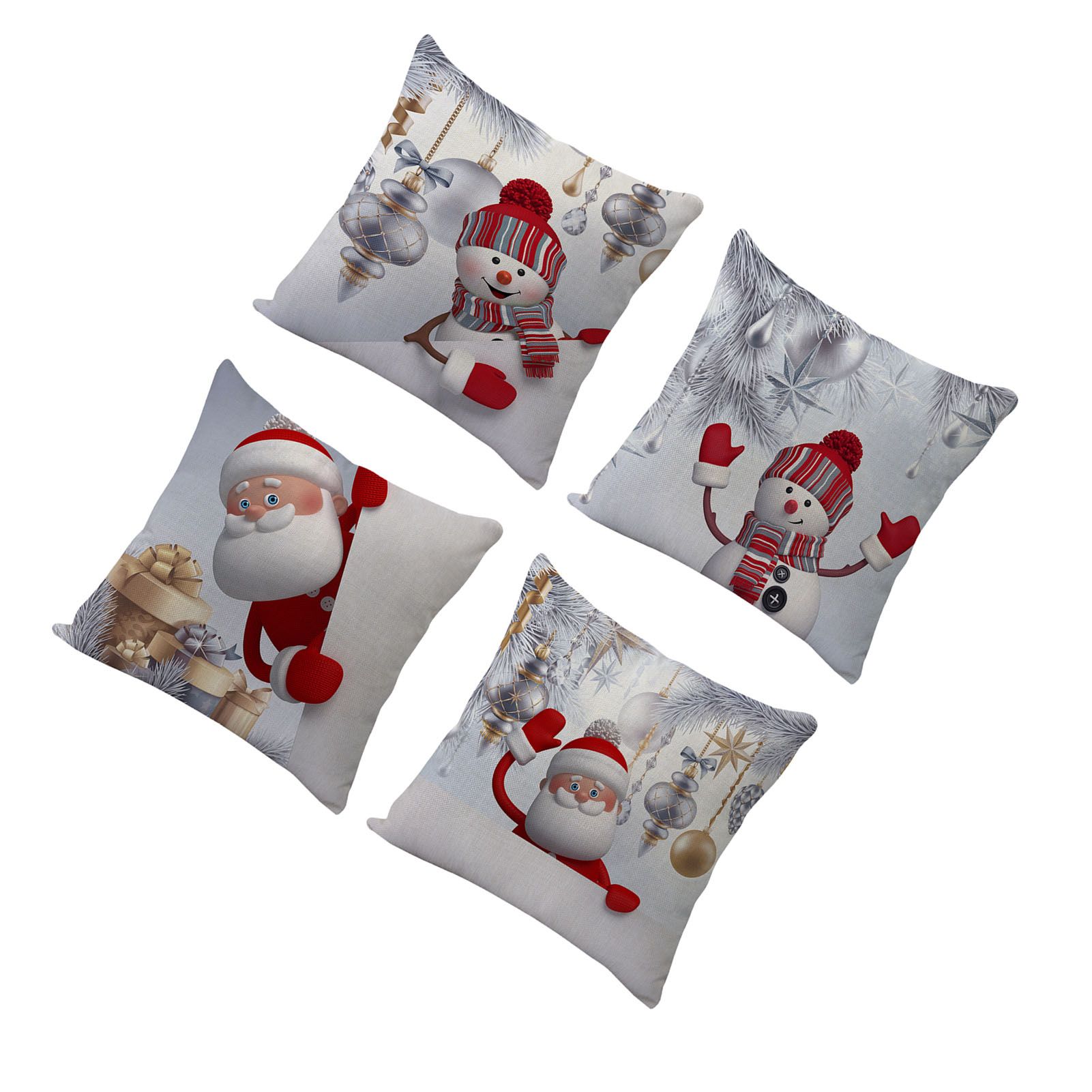 4pcs Christmas Pillowcases Cartoon Cute Decorative Exquisite Snowman Pattern