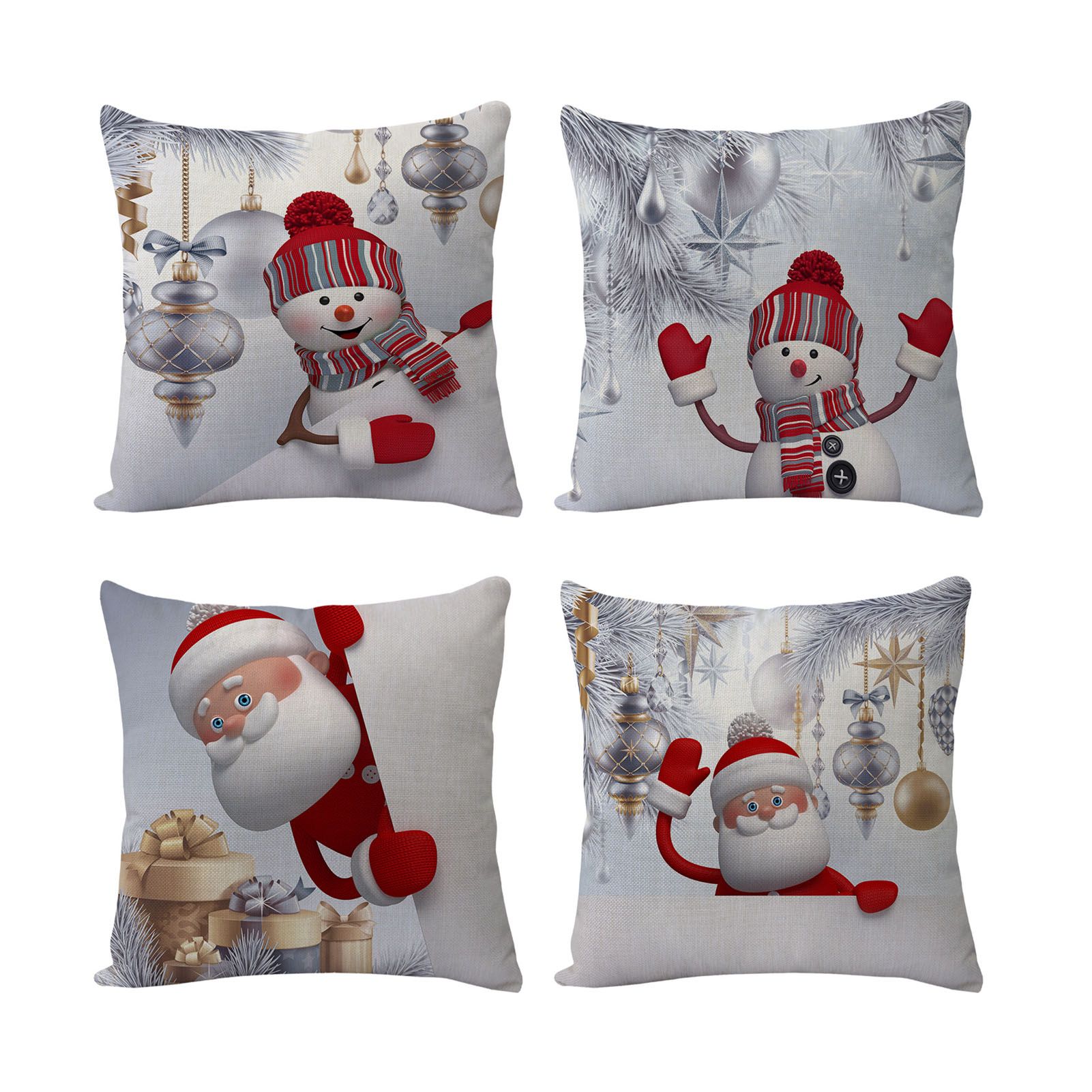 4pcs Christmas Pillowcases Cartoon Cute Decorative Exquisite Snowman Pattern view 3