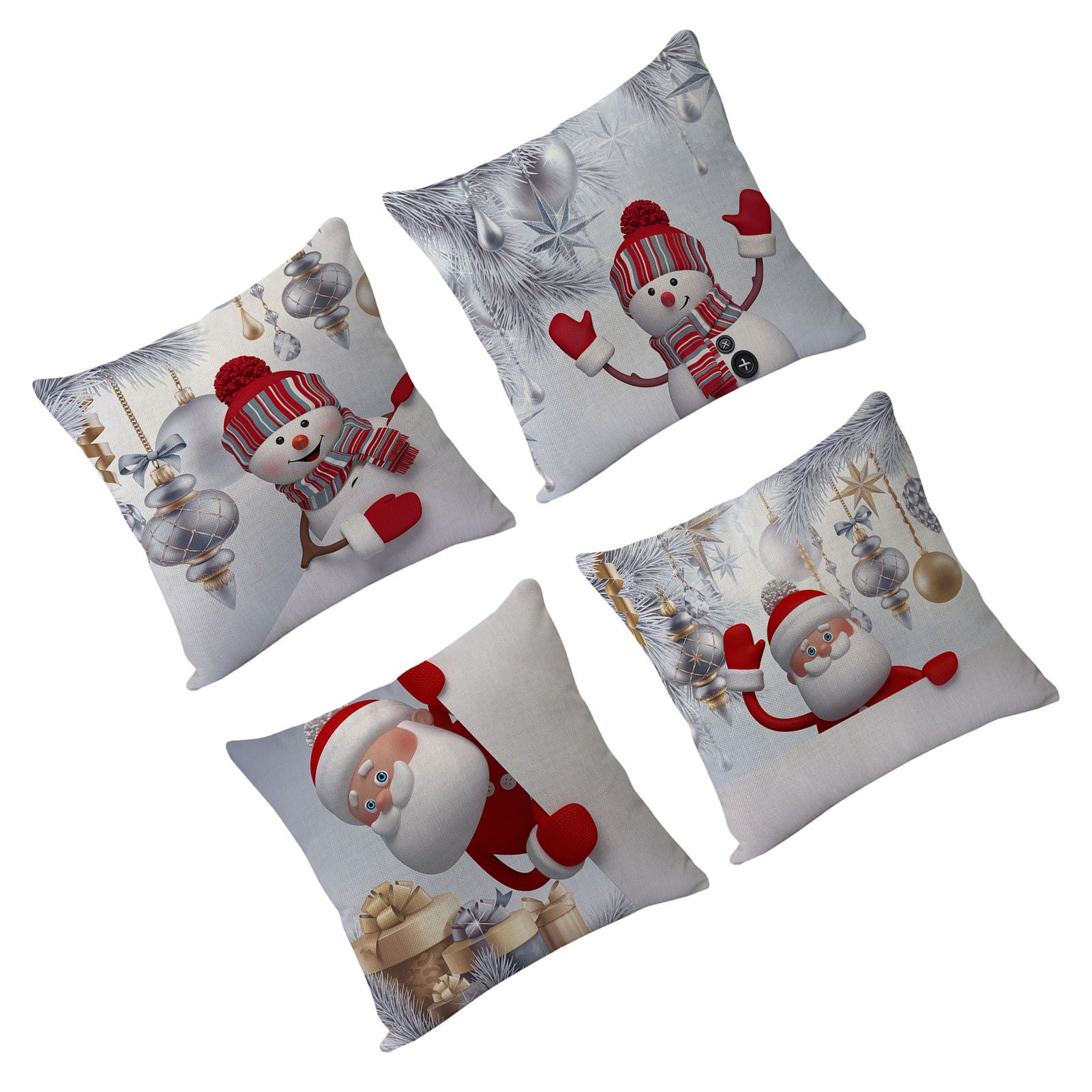 4pcs Christmas Pillowcases Cartoon Cute Decorative Exquisite Snowman Pattern view 6
