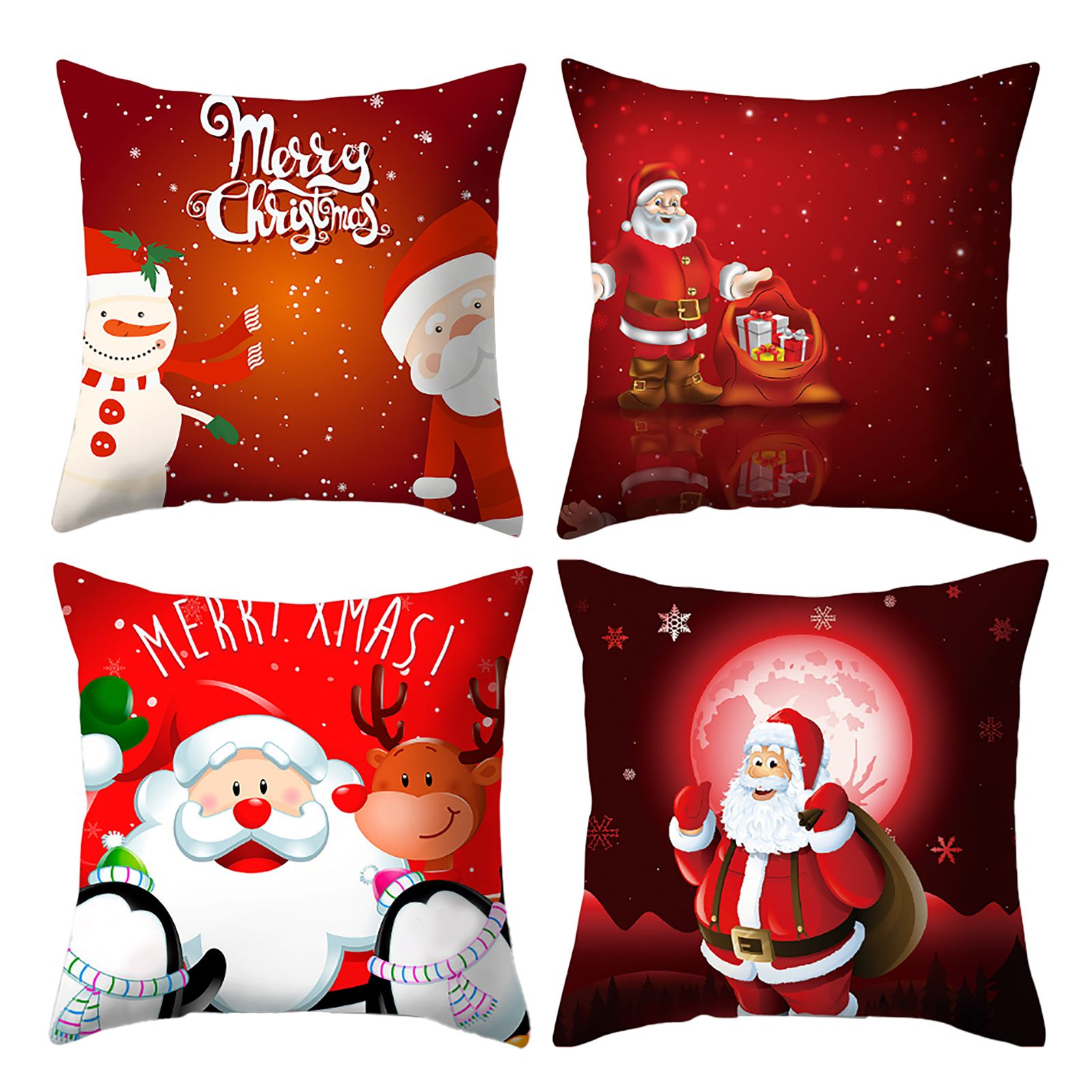 4pcs Christmas Pillow Covers Cushion Covers Decoration Holiday Decor Throw view 3