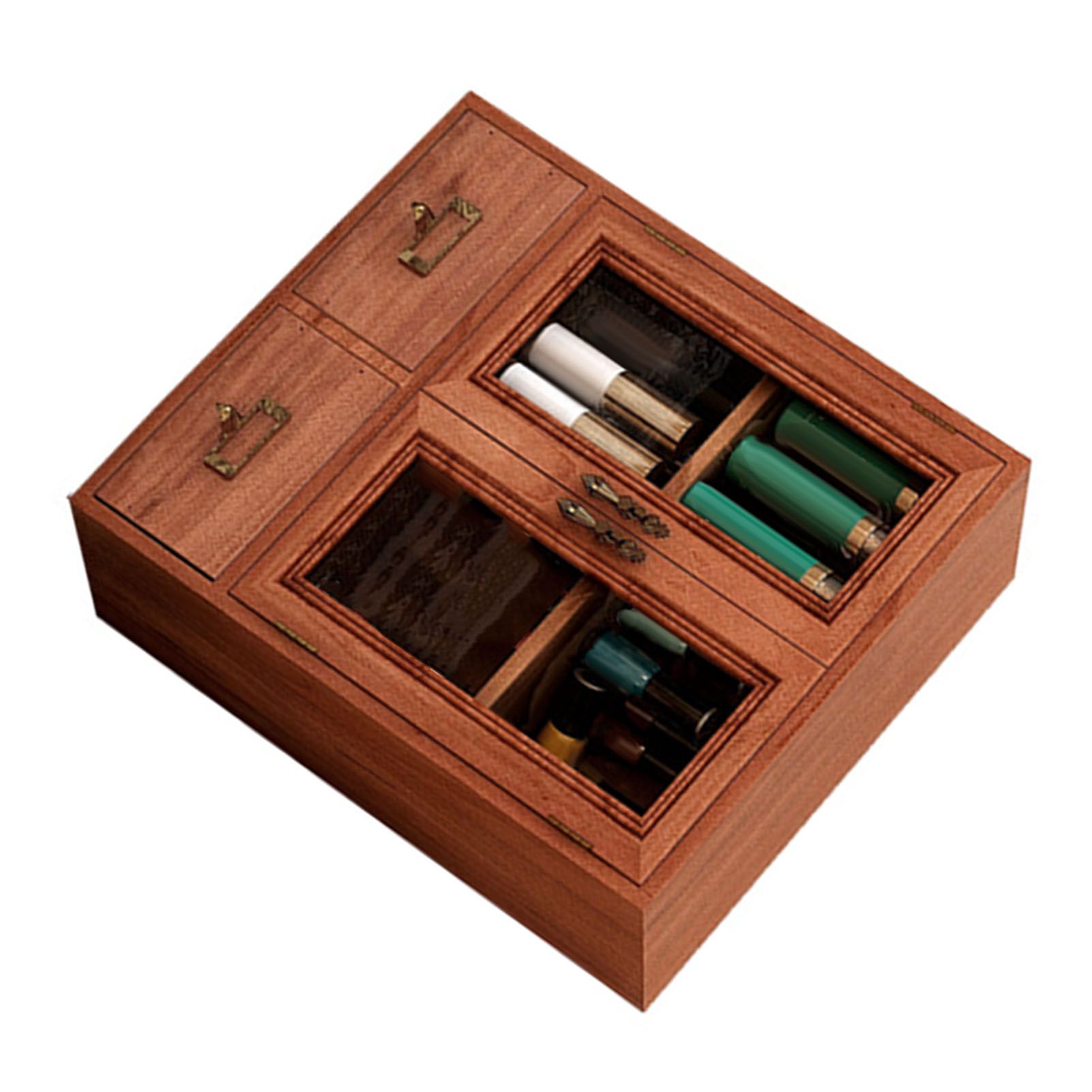 Wooden Desk Organizer Multipurpose Vintage Solid Wood Vanity Makeup Storage