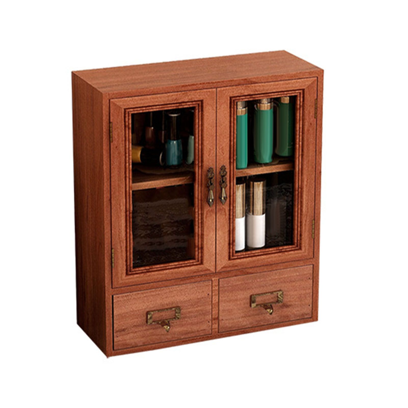 Wooden Desk Organizer Multipurpose Vintage Solid Wood Vanity Makeup Storage view 3