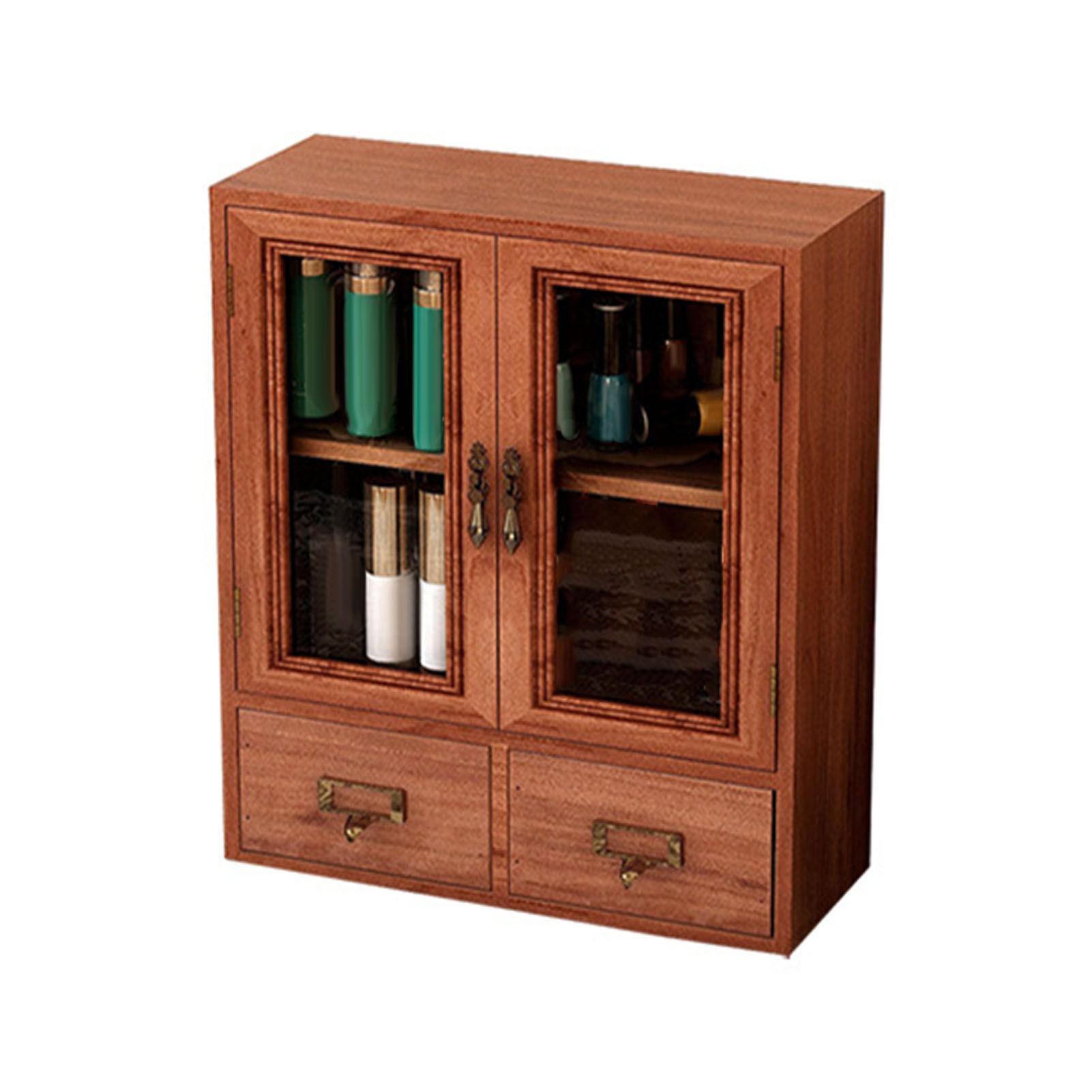 Wooden Desk Organizer Multipurpose Vintage Solid Wood Vanity Makeup Storage view 4