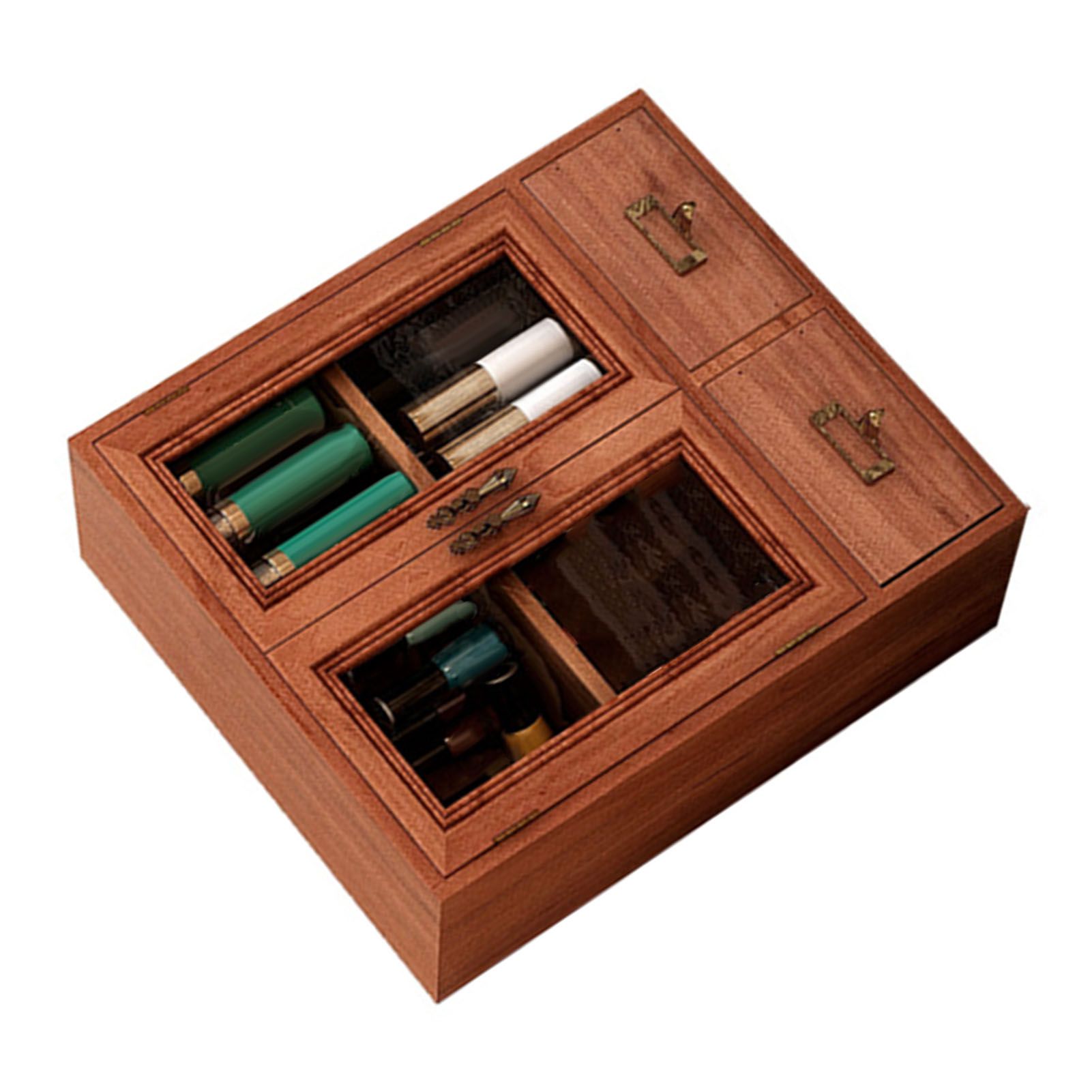 Wooden Desk Organizer Multipurpose Vintage Solid Wood Vanity Makeup Storage view 6