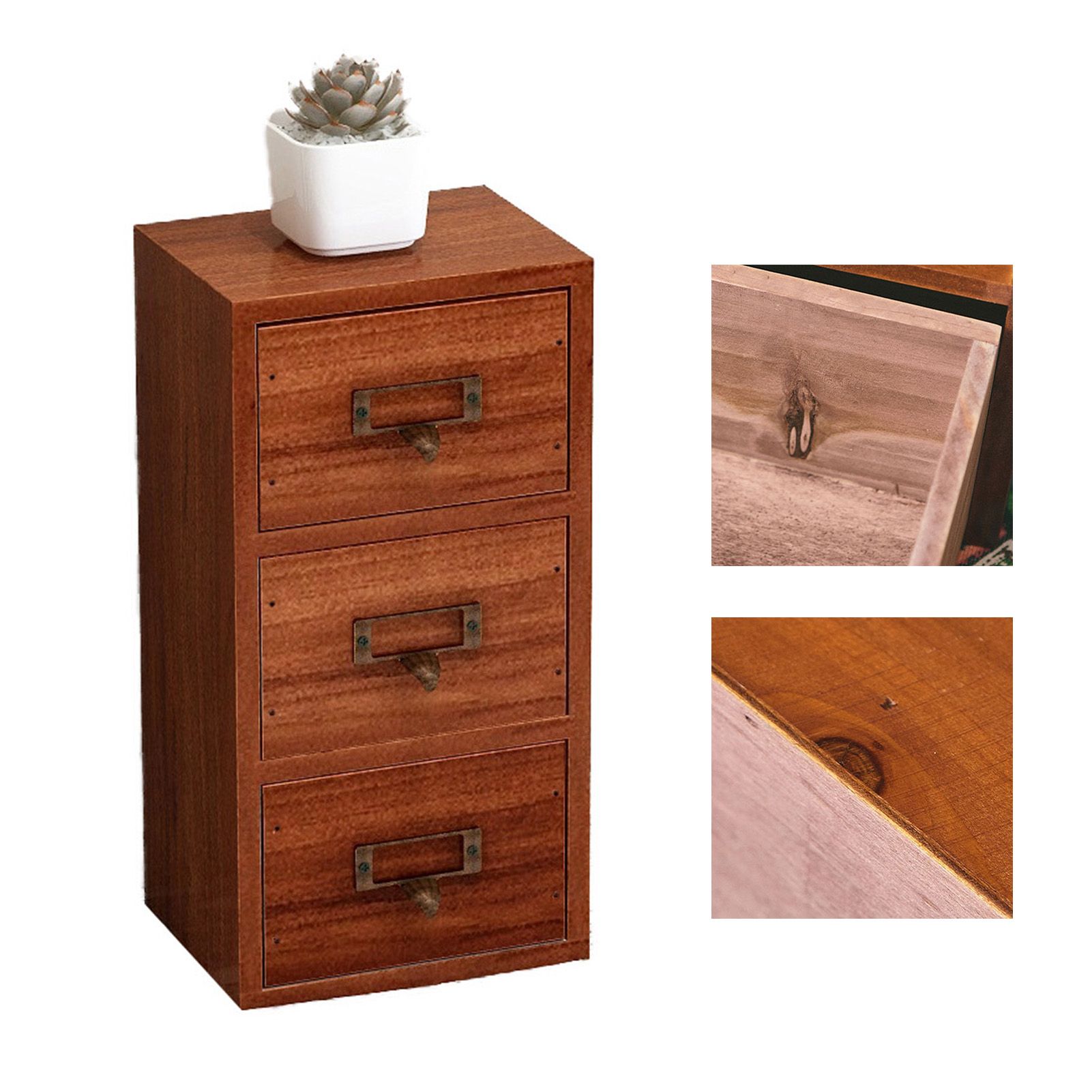 Jewelry Box with 3 Drawers Wooden Retro Desktop Storage Organizer Cabinet for view 4