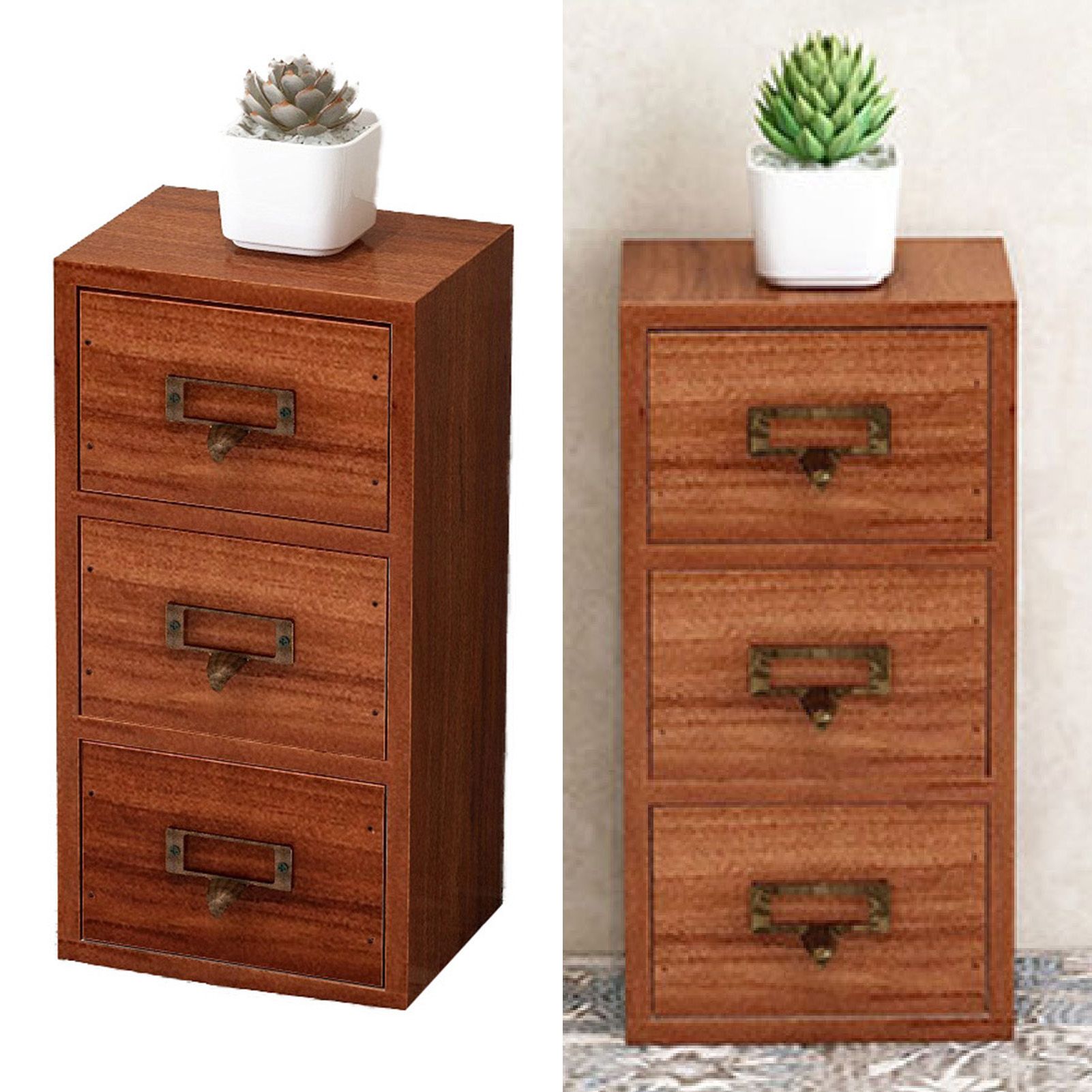Jewelry Box with 3 Drawers Wooden Retro Desktop Storage Organizer Cabinet for view 6