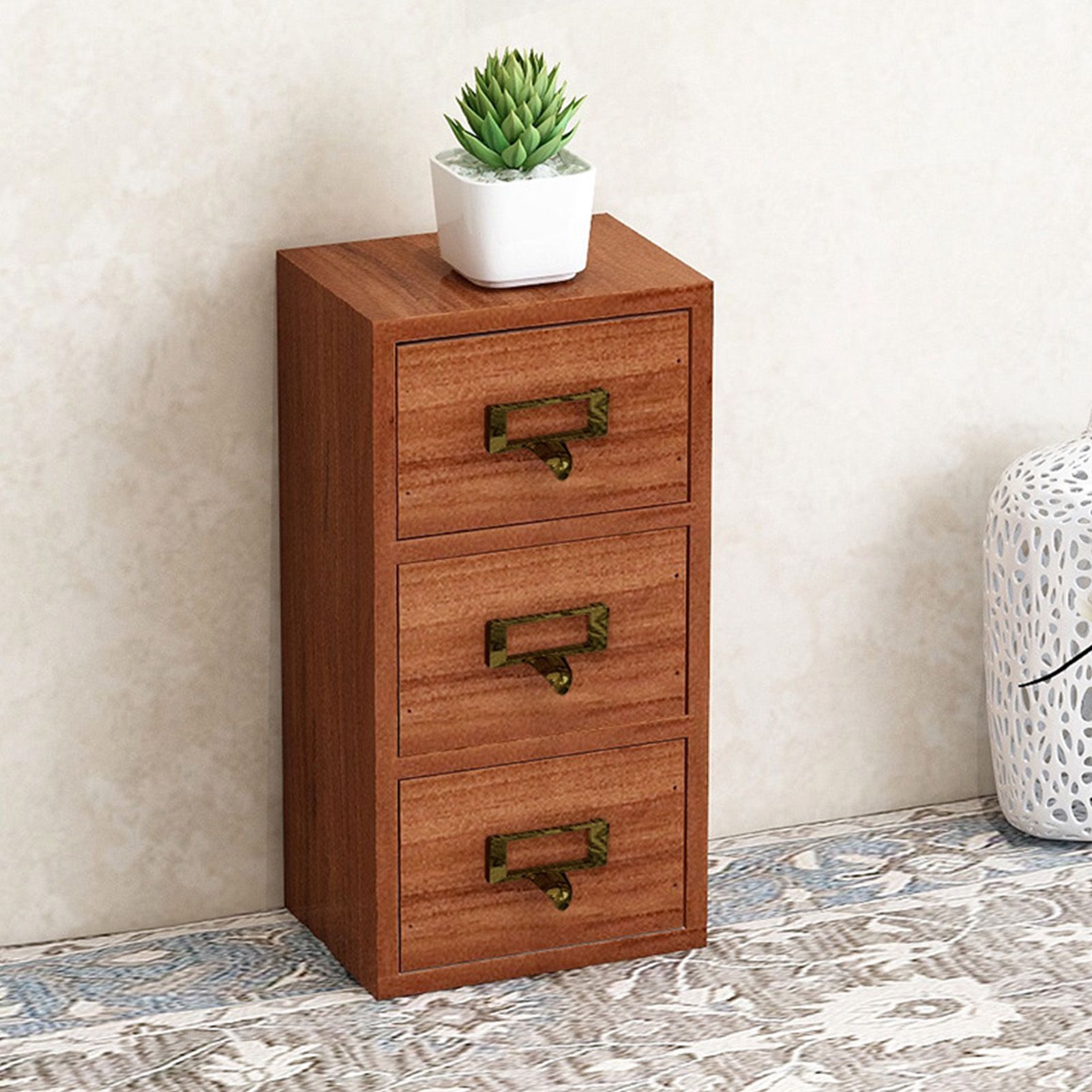 Jewelry Box with 3 Drawers Wooden Retro Desktop Storage Organizer Cabinet for view 8