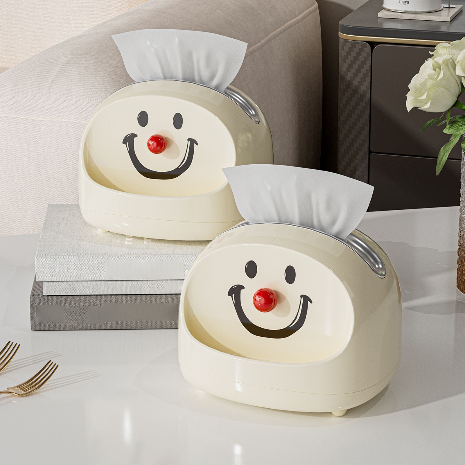 Desktop Tissue Box Holder Cute Joker Face Design Large Opening Desk Tissue view 7