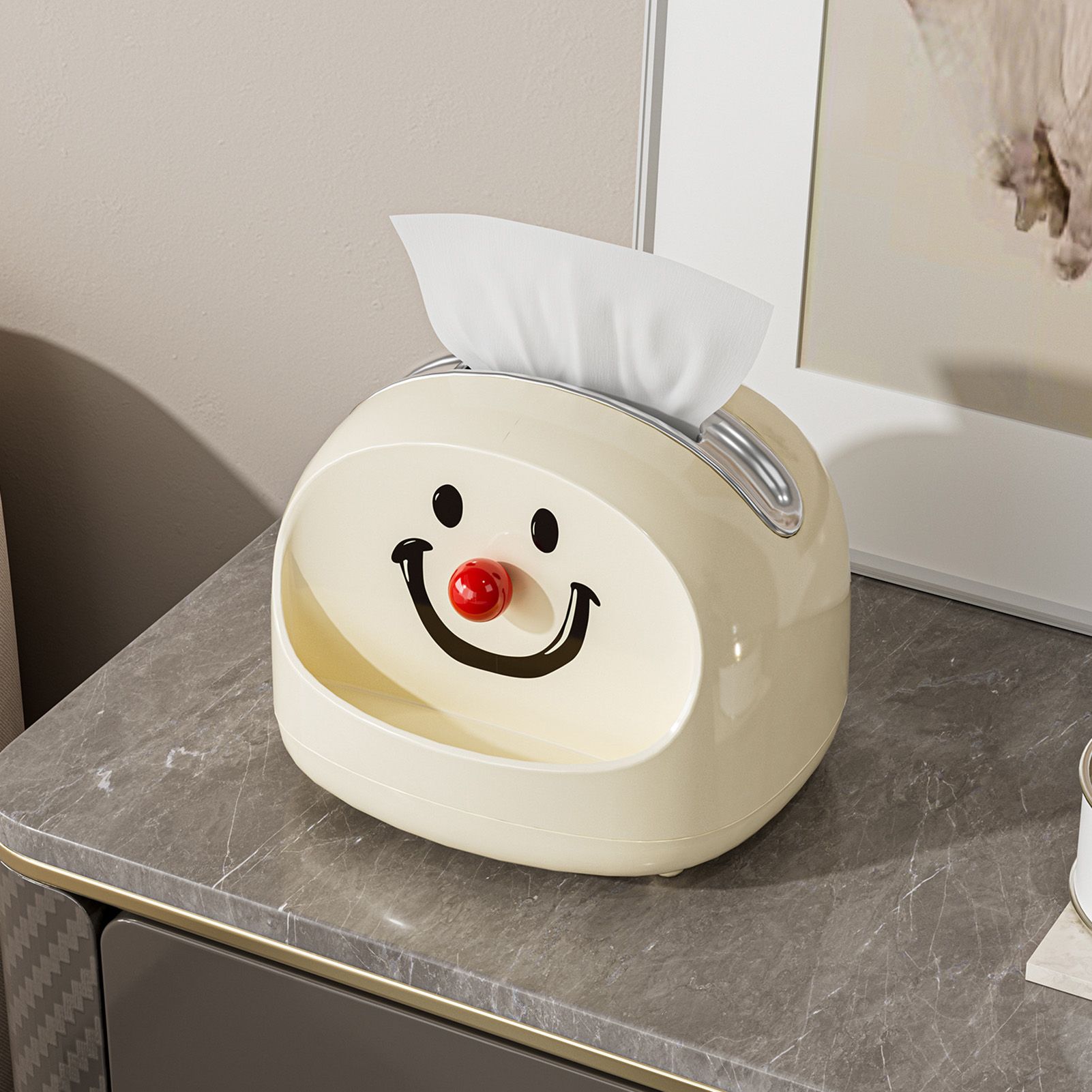 Desktop Tissue Box Holder Cute Joker Face Design Large Opening Desk Tissue view 8