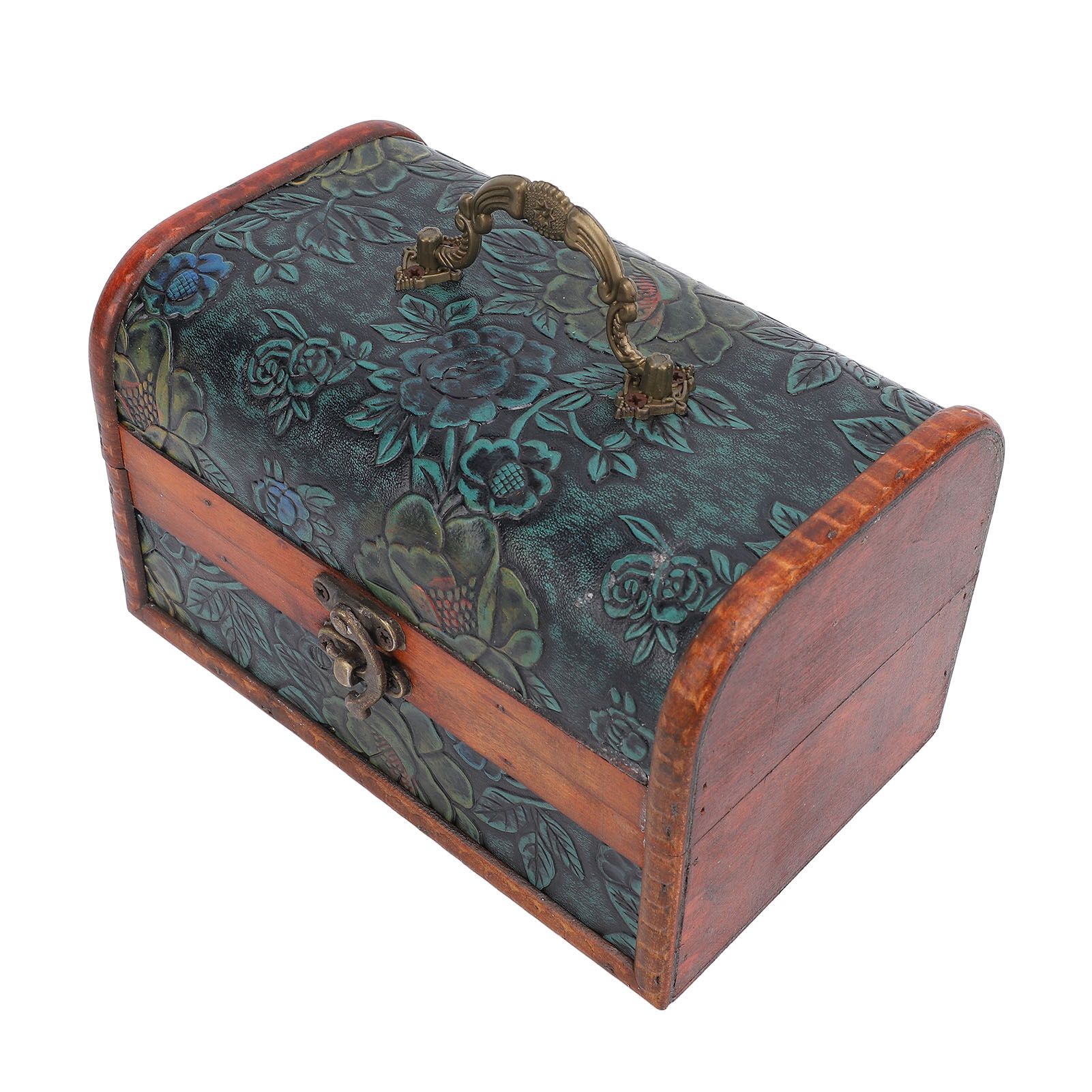 Vintage Wooden Jewelry Box Retro Treasure Chest Trinket Case with Handle