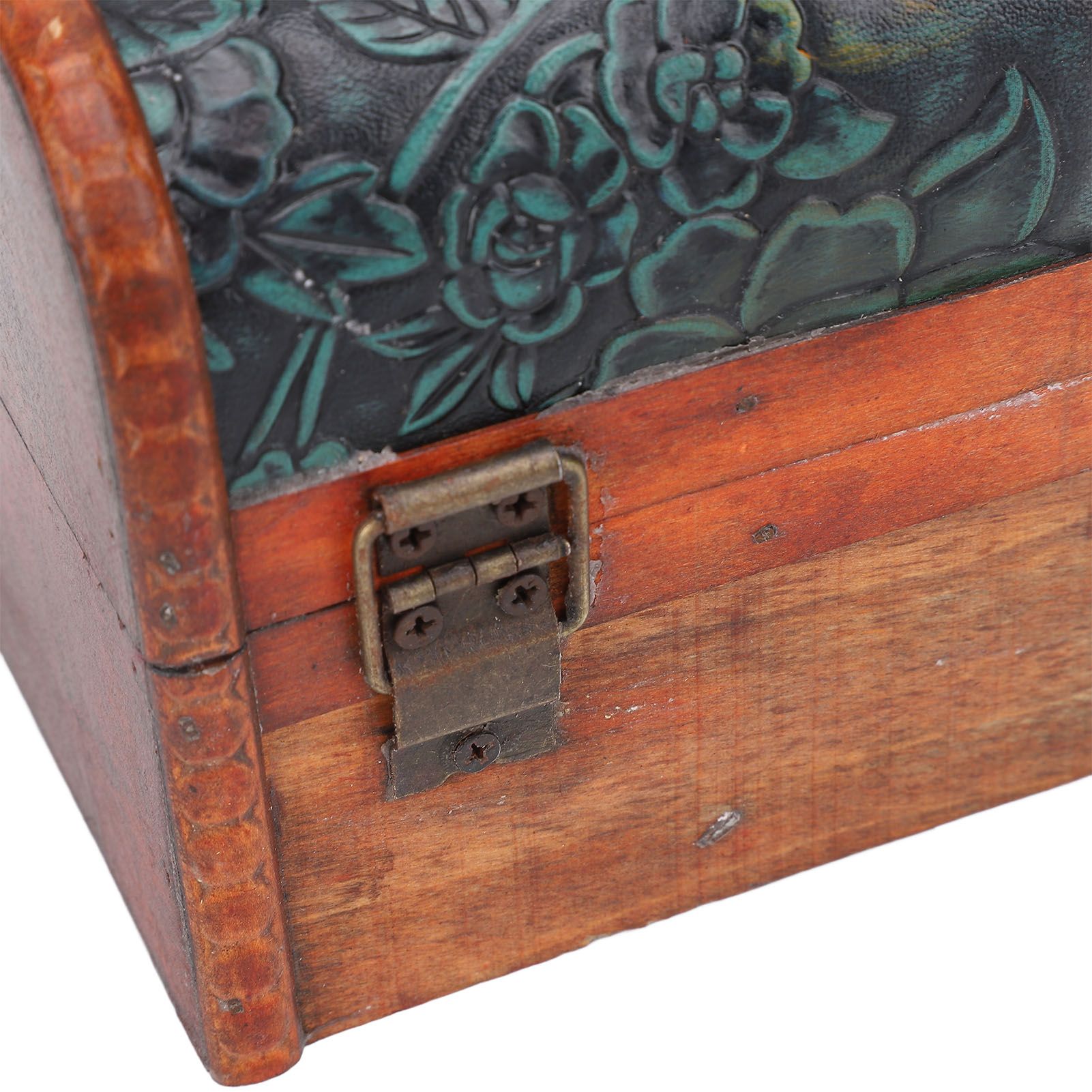 Vintage Wooden Jewelry Box Retro Treasure Chest Trinket Case with Handle view 2