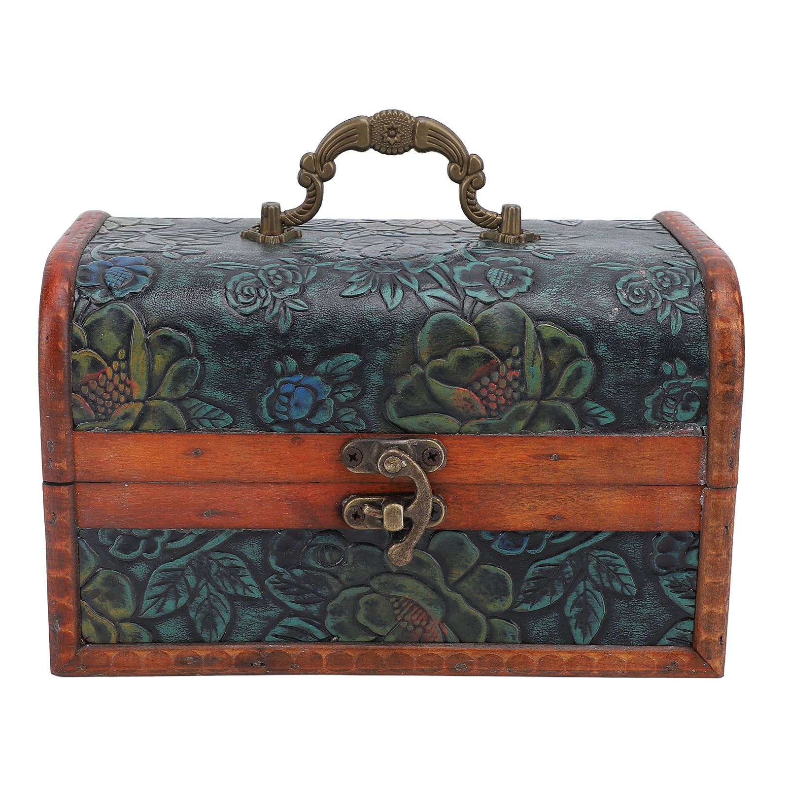 Vintage Wooden Jewelry Box Retro Treasure Chest Trinket Case with Handle view 3