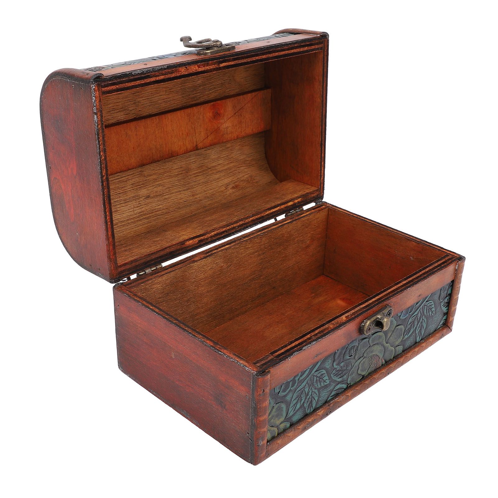 Vintage Wooden Jewelry Box Retro Treasure Chest Trinket Case with Handle view 8
