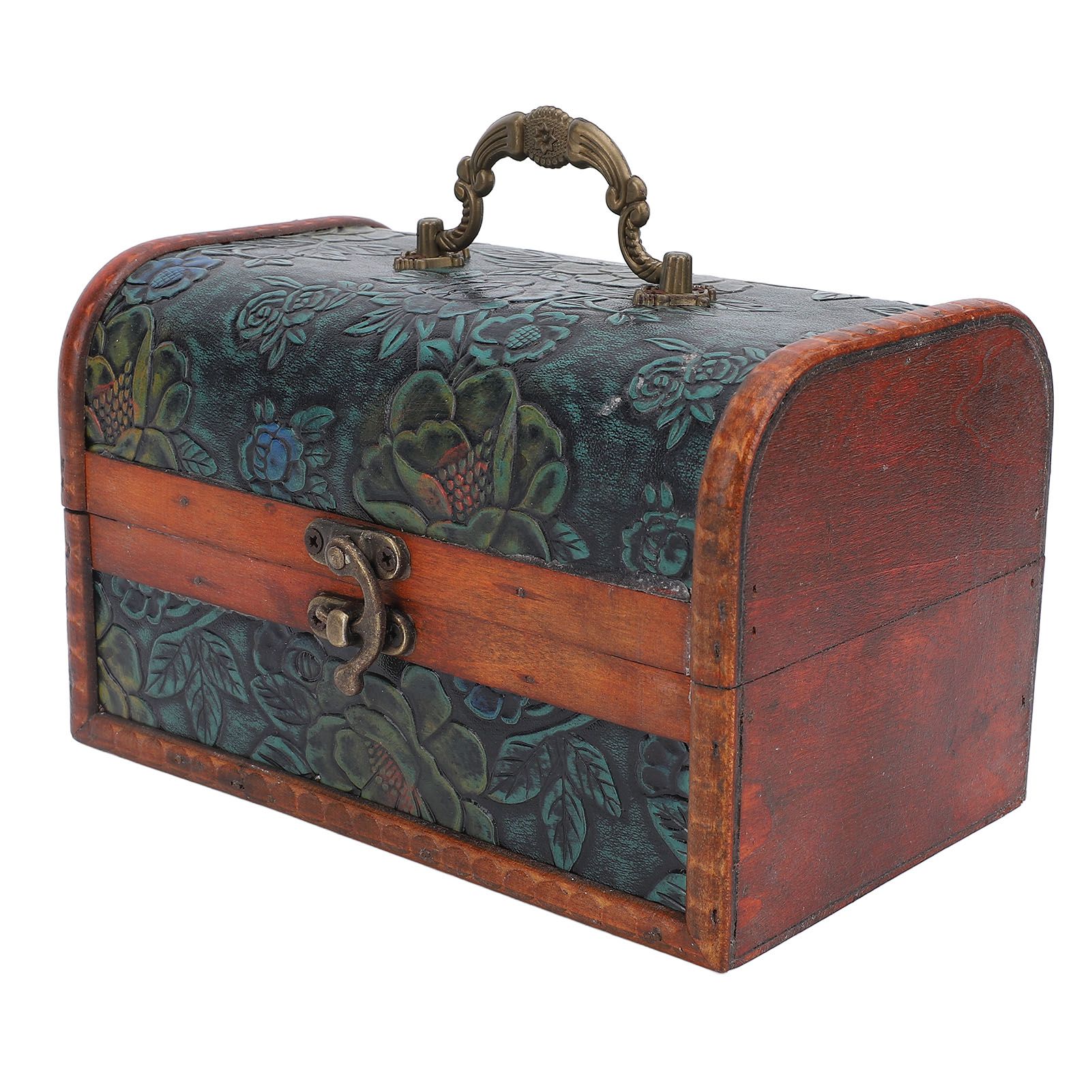 Vintage Wooden Jewelry Box Retro Treasure Chest Trinket Case with Handle view 11