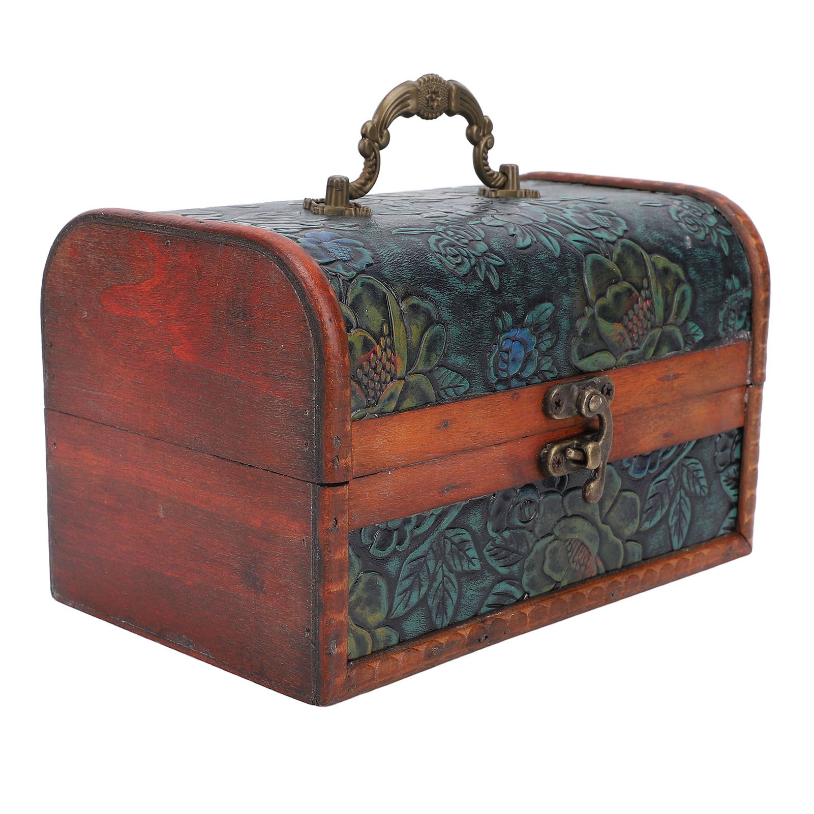 Vintage Wooden Jewelry Box Retro Treasure Chest Trinket Case with Handle view 12