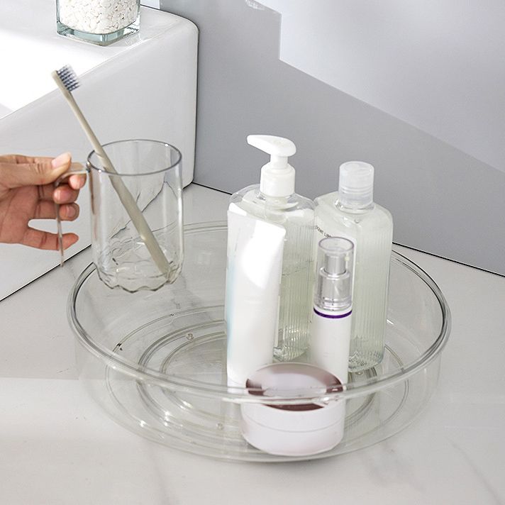 Round Makeup Organizer Countertop Rotating Clear Nordic Style Cosmetic Storage Box