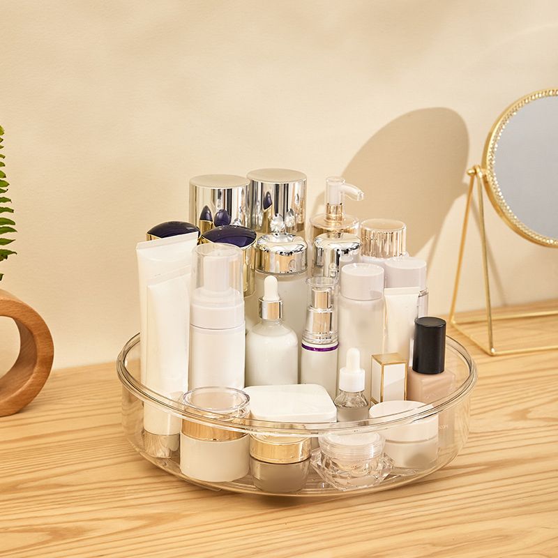 Round Makeup Organizer Countertop Rotating Clear Nordic Style Cosmetic Storage Box view 4