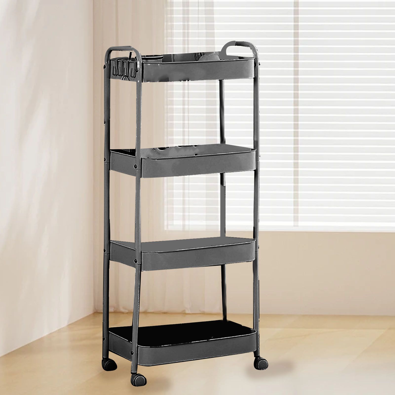 3 Tier Utility Rolling Cart with Caster Wheels Movable Multifunctional Storage view 8