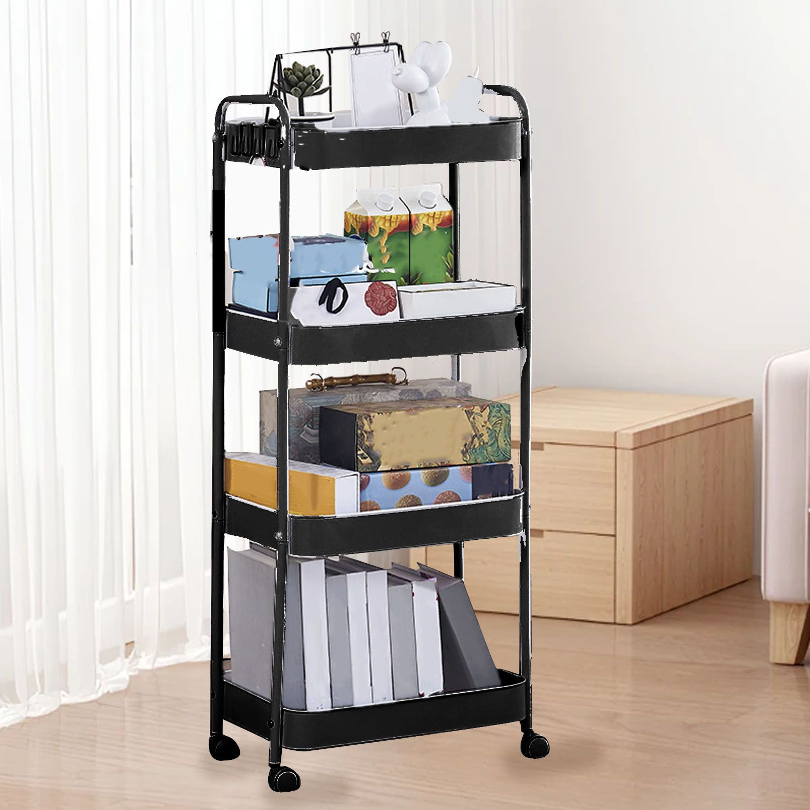 3 Tier Utility Rolling Cart with Caster Wheels Movable Multifunctional Storage view 9