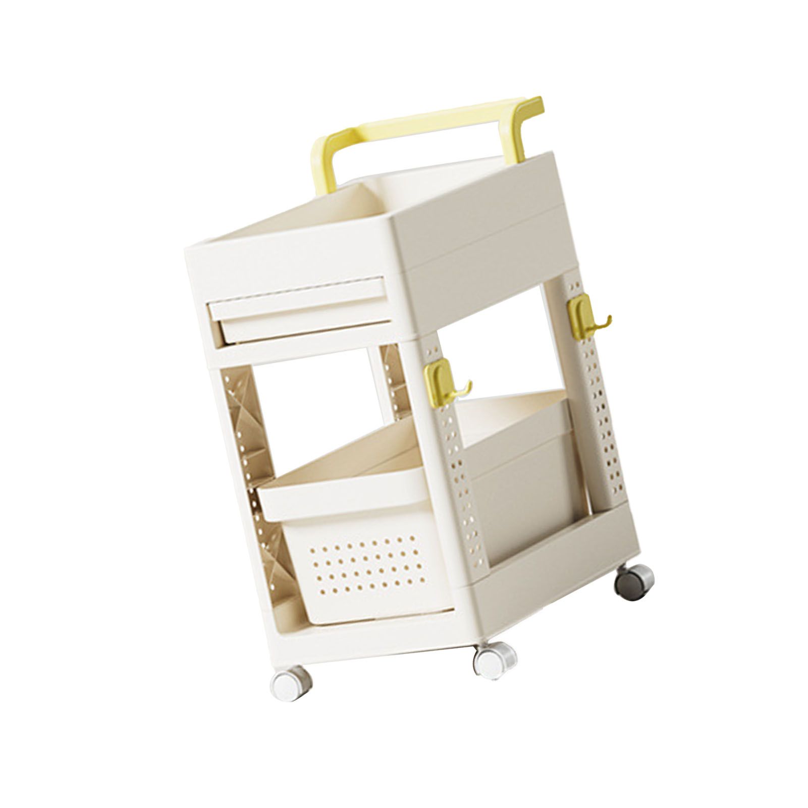 Storage Cart Space Saving Plastic Rolling Storage Organizer with Hooks Handle