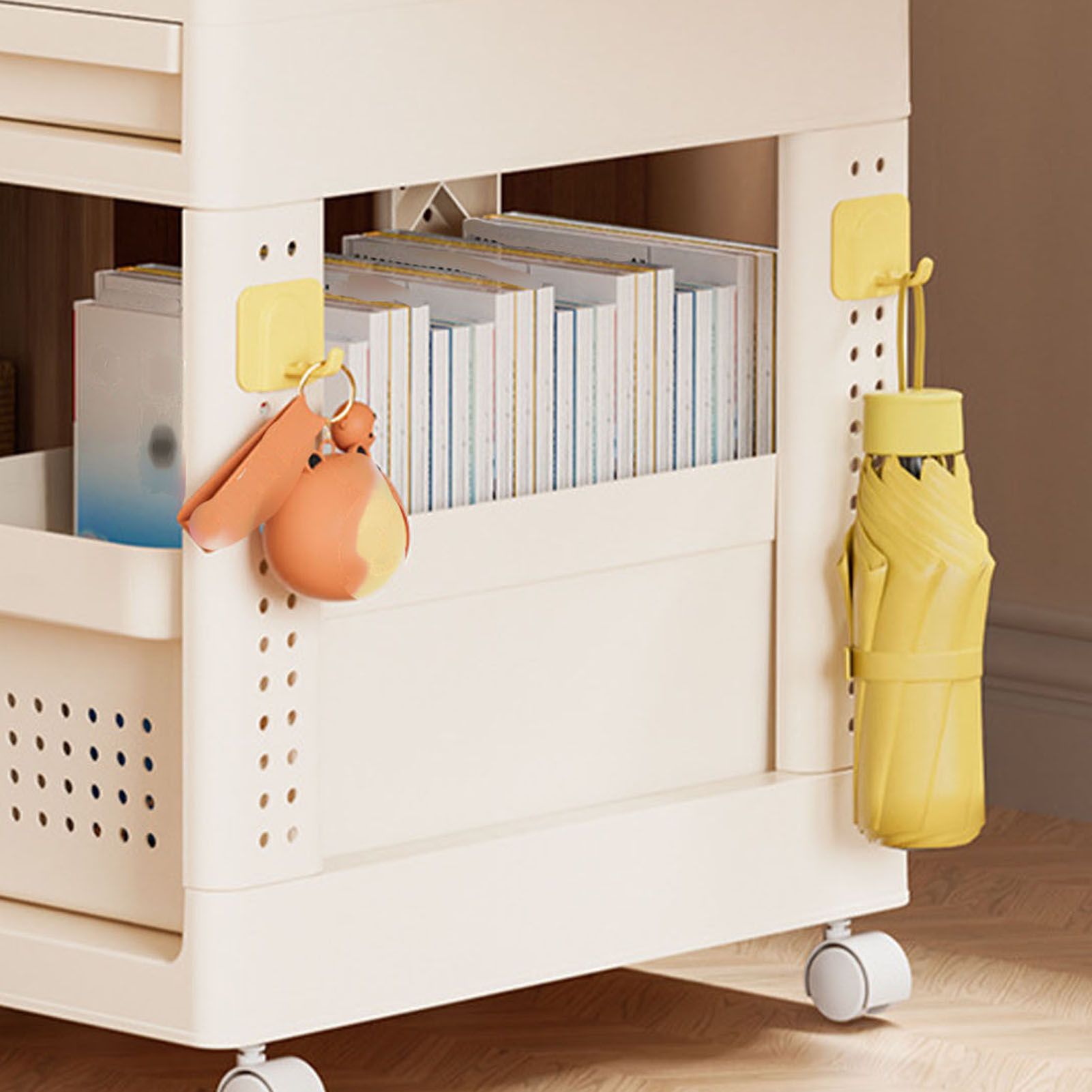 Storage Cart Space Saving Plastic Rolling Storage Organizer with Hooks Handle view 2