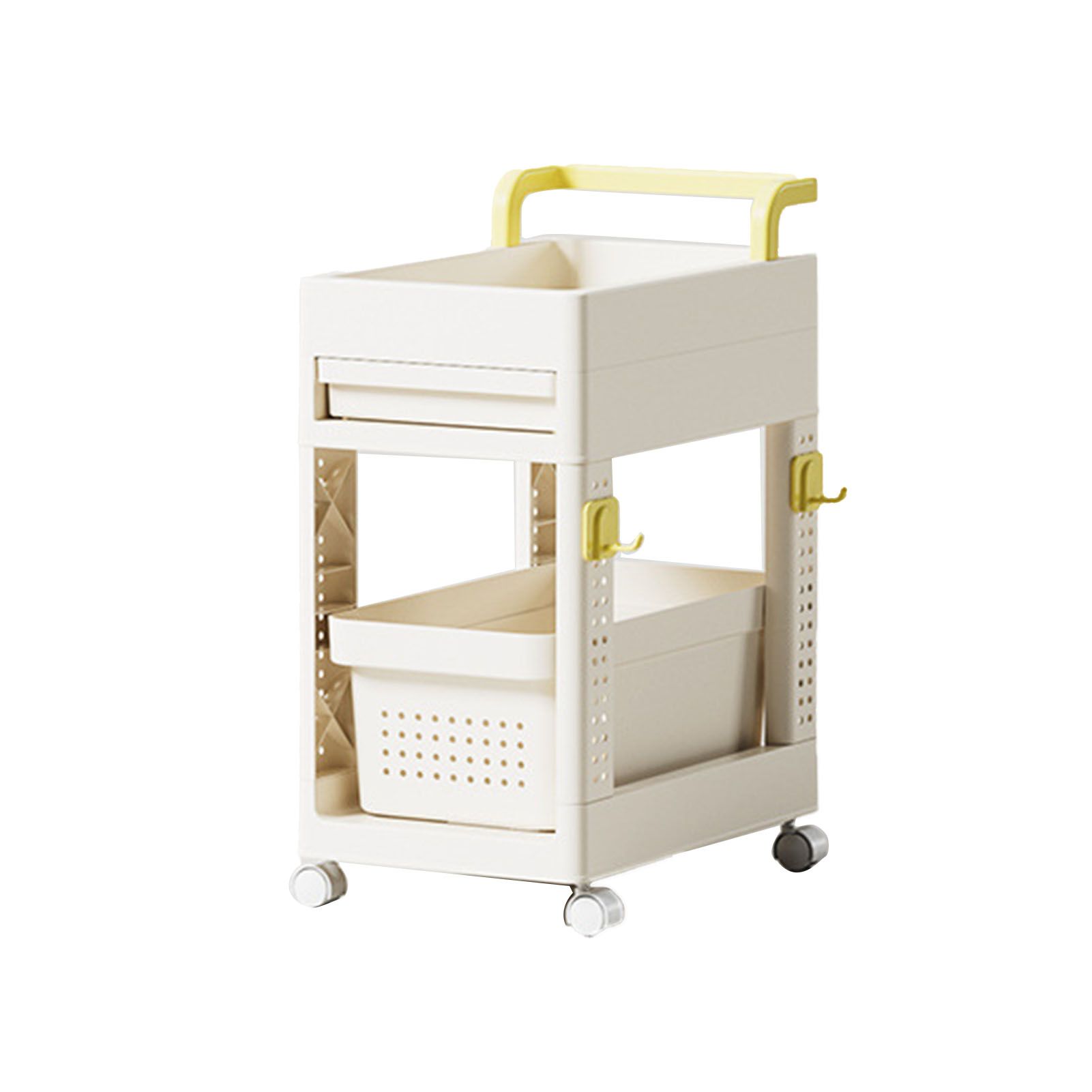 Storage Cart Space Saving Plastic Rolling Storage Organizer with Hooks Handle view 3