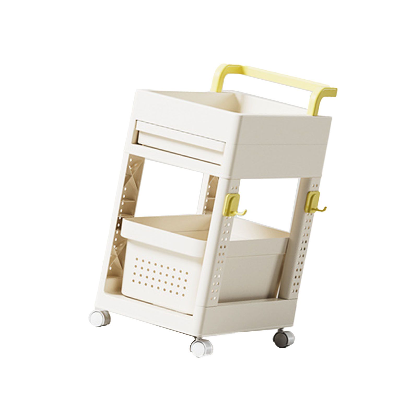 Storage Cart Space Saving Plastic Rolling Storage Organizer with Hooks Handle view 4