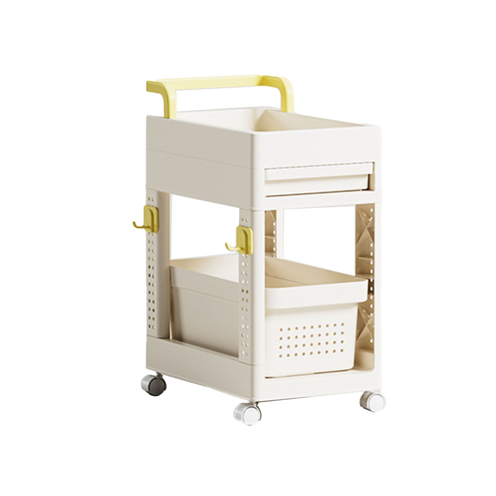 Storage Cart Space Saving Plastic Rolling Storage Organizer with Hooks Handle view 6
