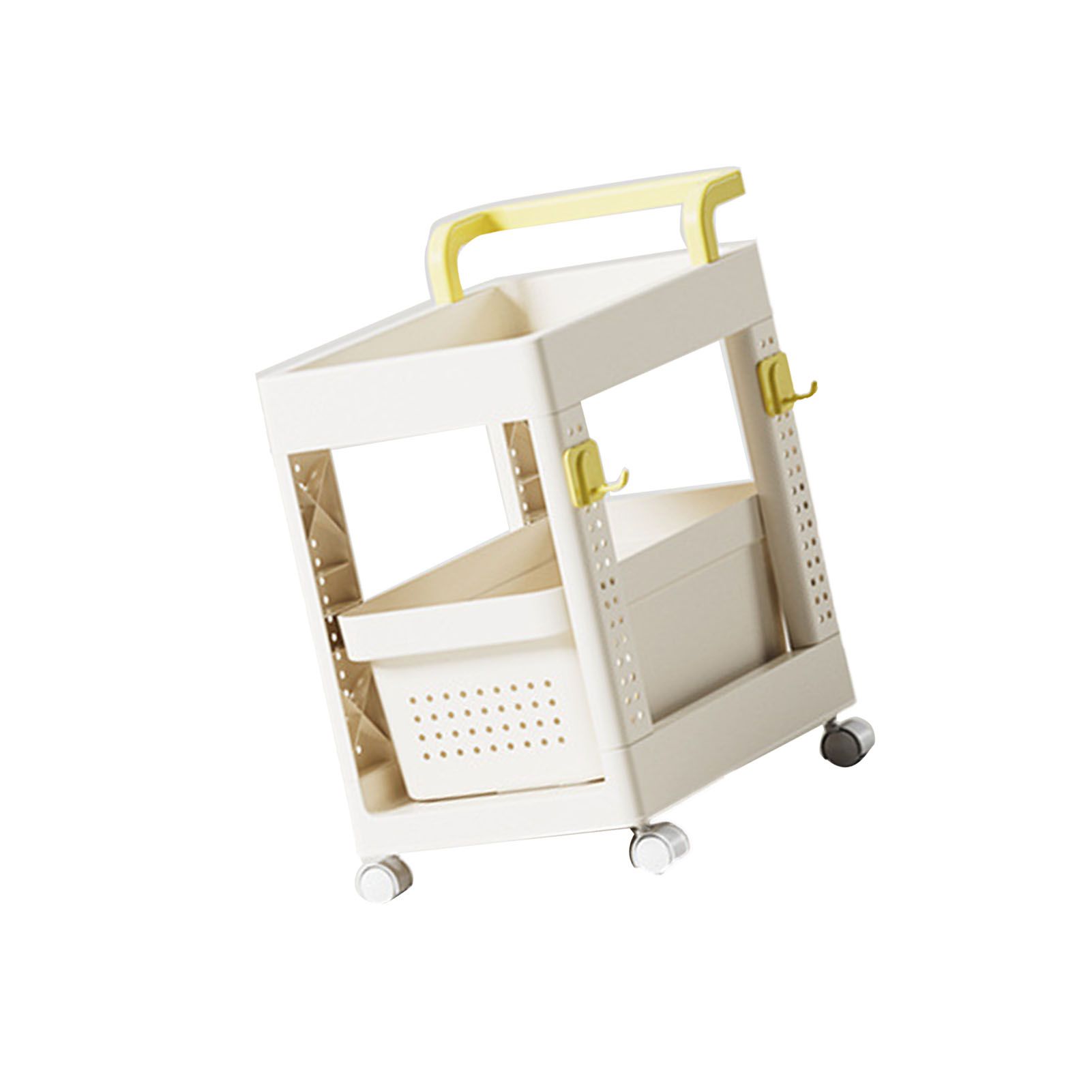 Storage Cart Space Saving Plastic Rolling Storage Organizer with Hooks Handle