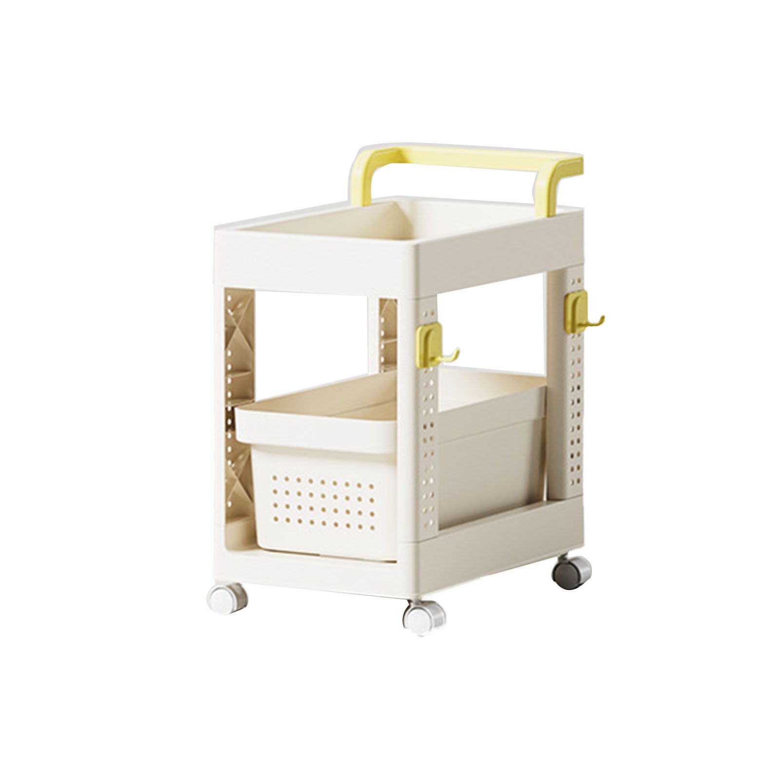 Storage Cart Space Saving Plastic Rolling Storage Organizer with Hooks Handle view 3