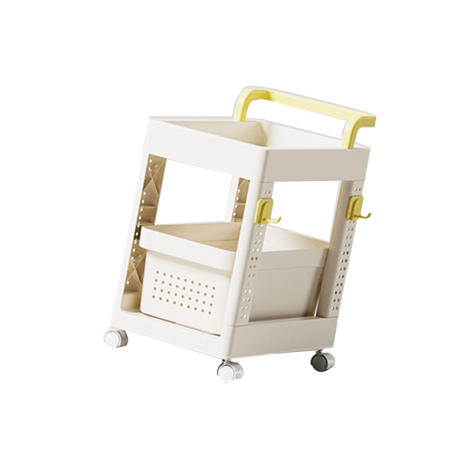Storage Cart Space Saving Plastic Rolling Storage Organizer with Hooks Handle view 4