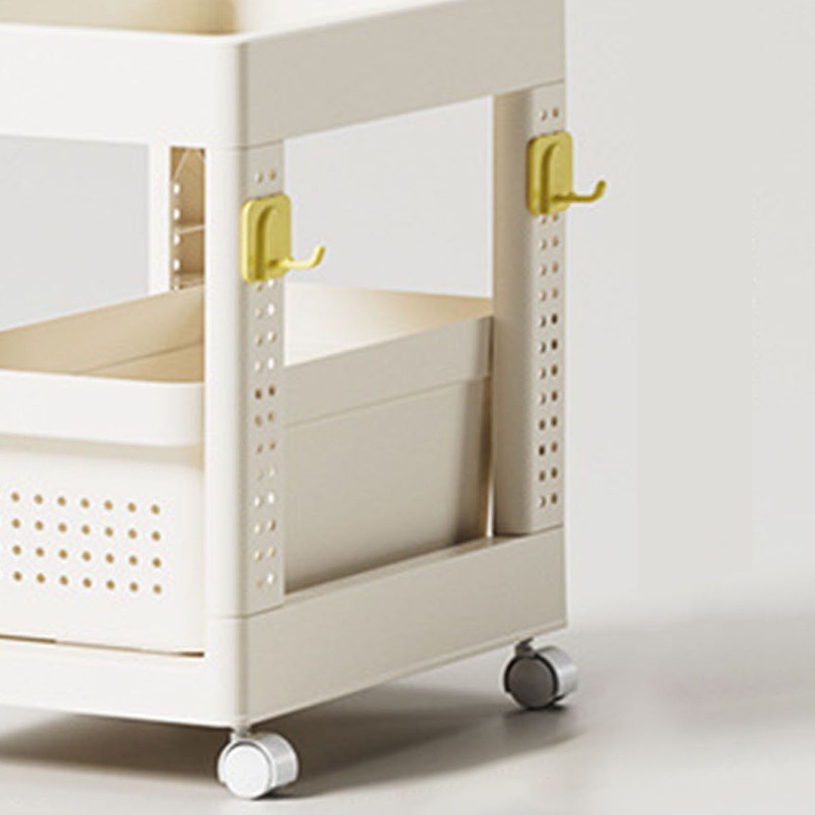 Storage Cart Space Saving Plastic Rolling Storage Organizer with Hooks Handle view 5