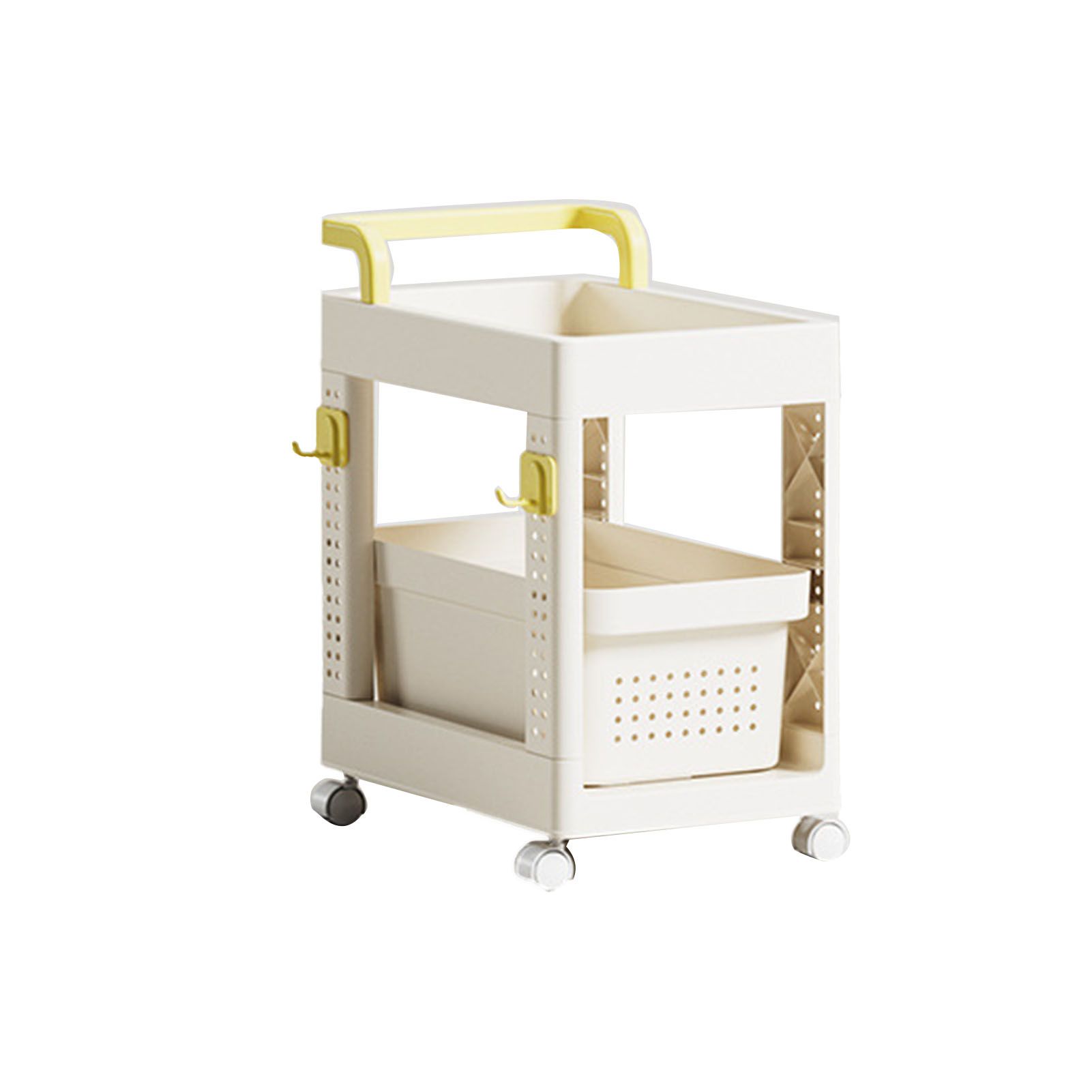 Storage Cart Space Saving Plastic Rolling Storage Organizer with Hooks Handle view 6