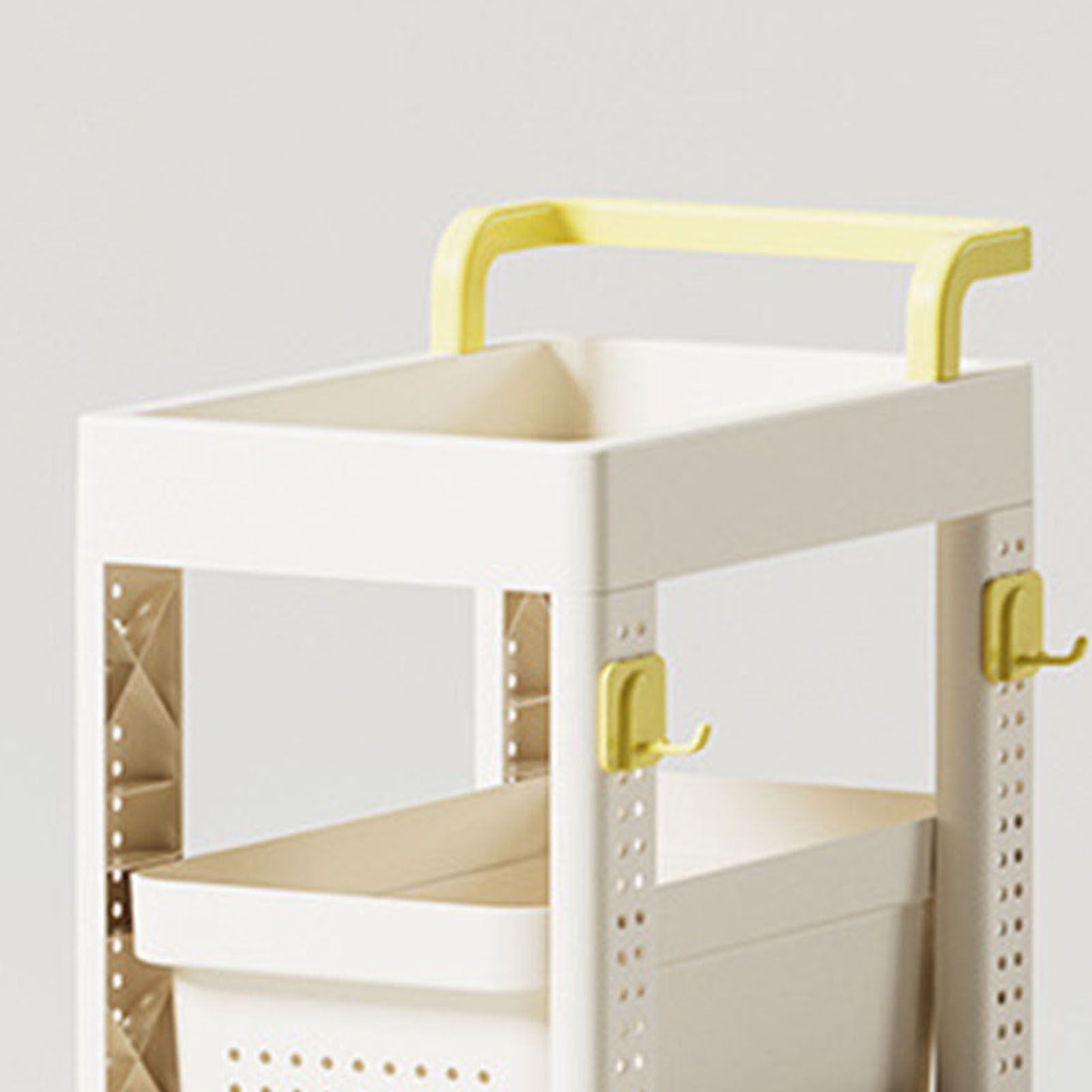 Storage Cart Space Saving Plastic Rolling Storage Organizer with Hooks Handle view 7