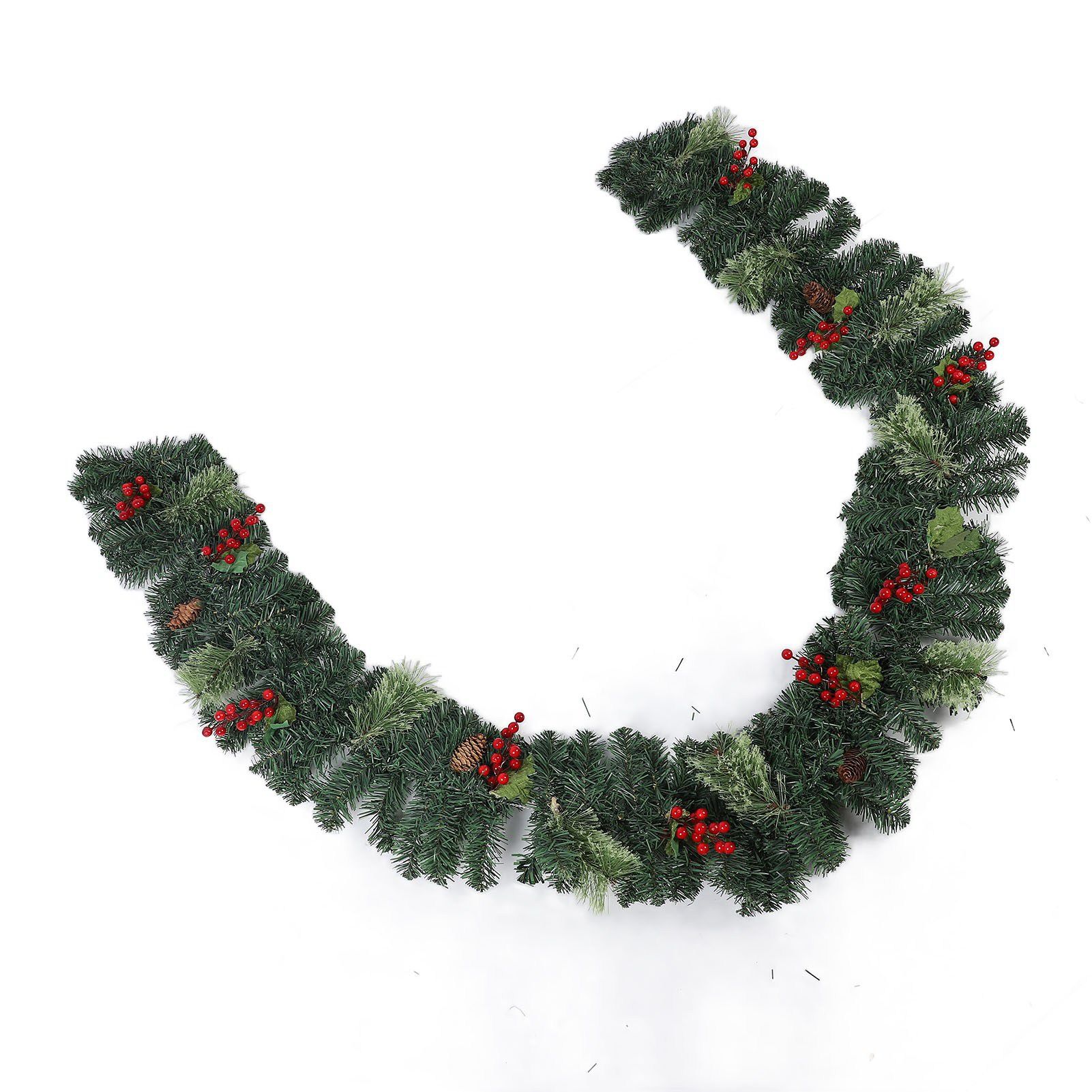 Artificial Xmas Garland with LED String Lights 5.9FT Red Berry Pine Cone