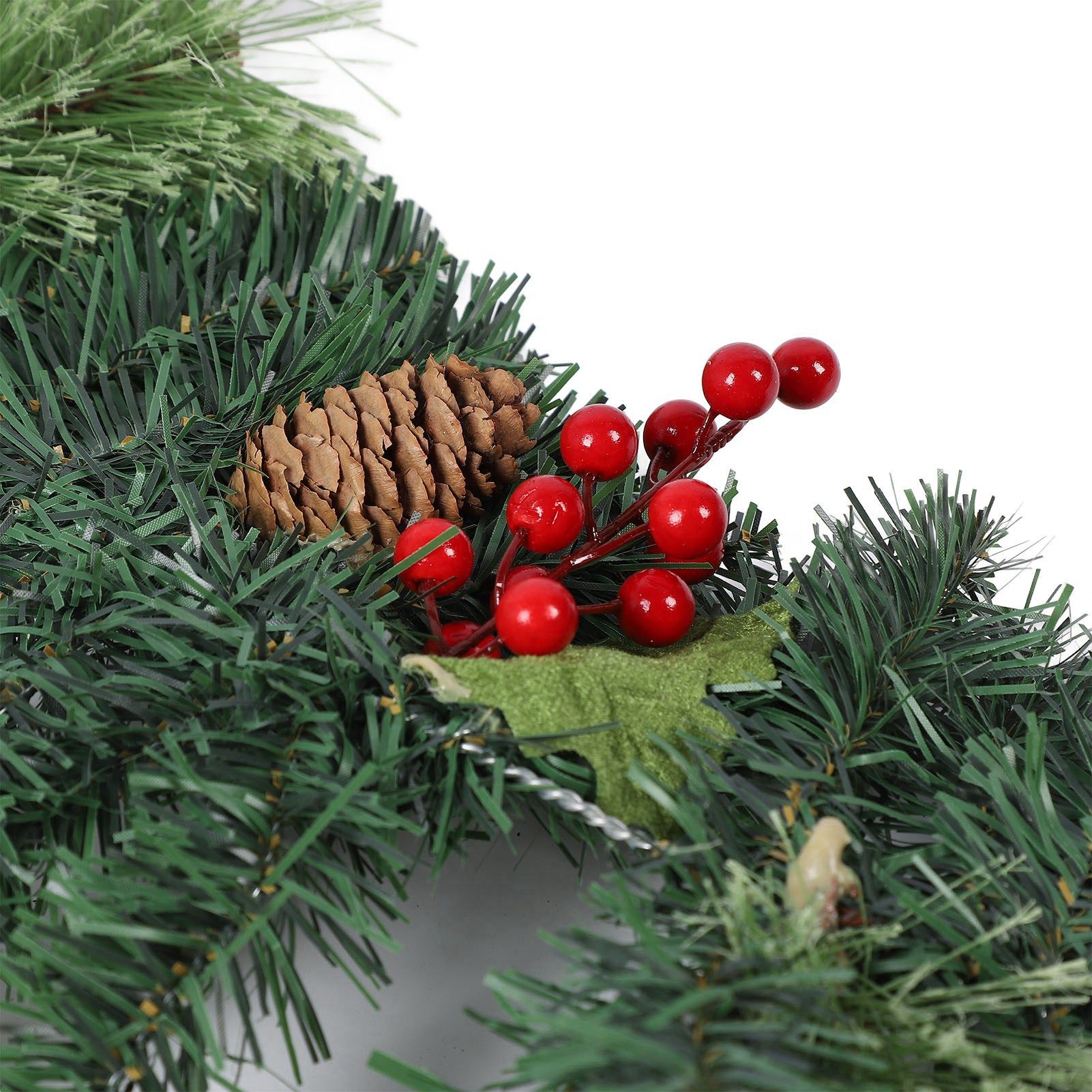 Artificial Xmas Garland with LED String Lights 5.9FT Red Berry Pine Cone view 2