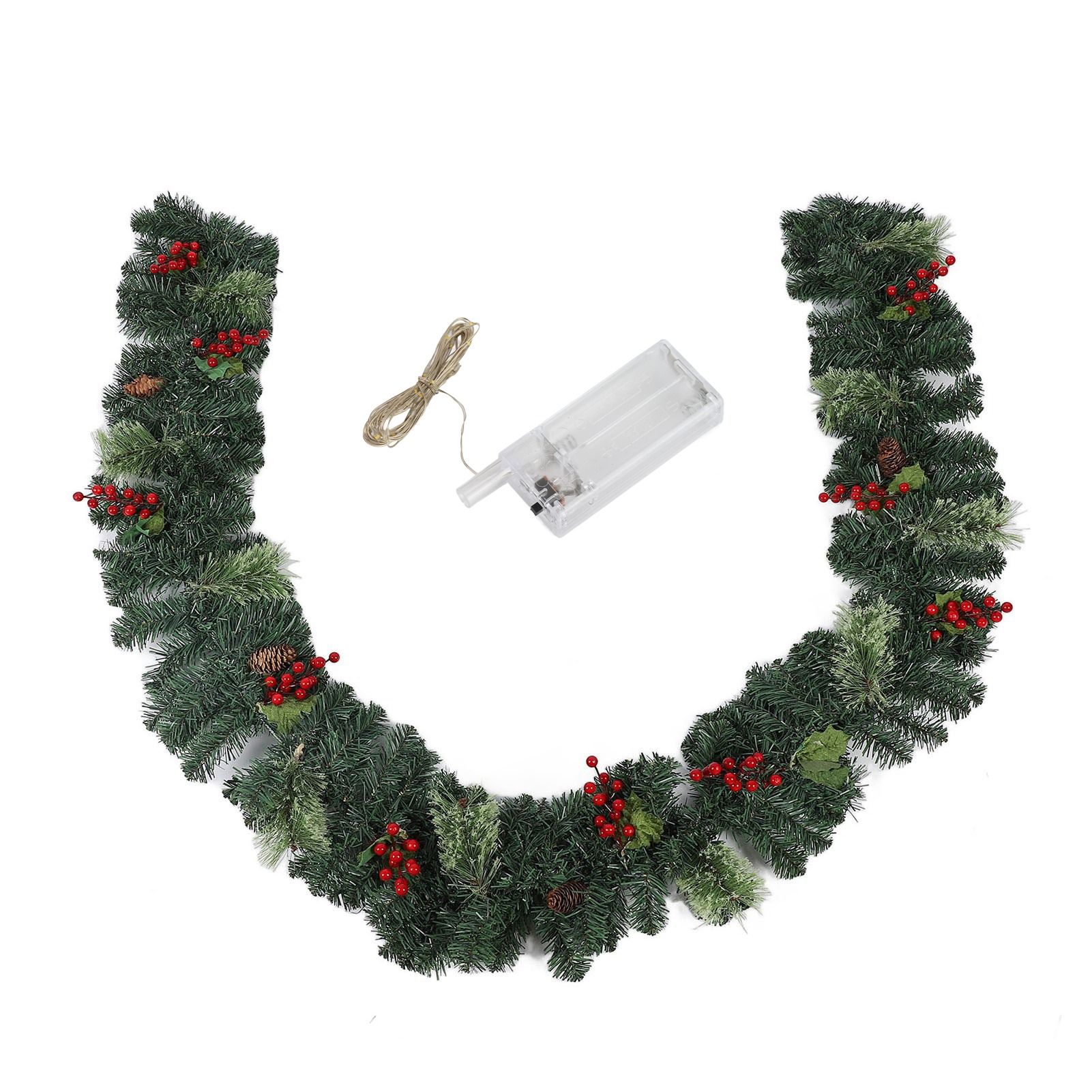 Artificial Xmas Garland with LED String Lights 5.9FT Red Berry Pine Cone view 3