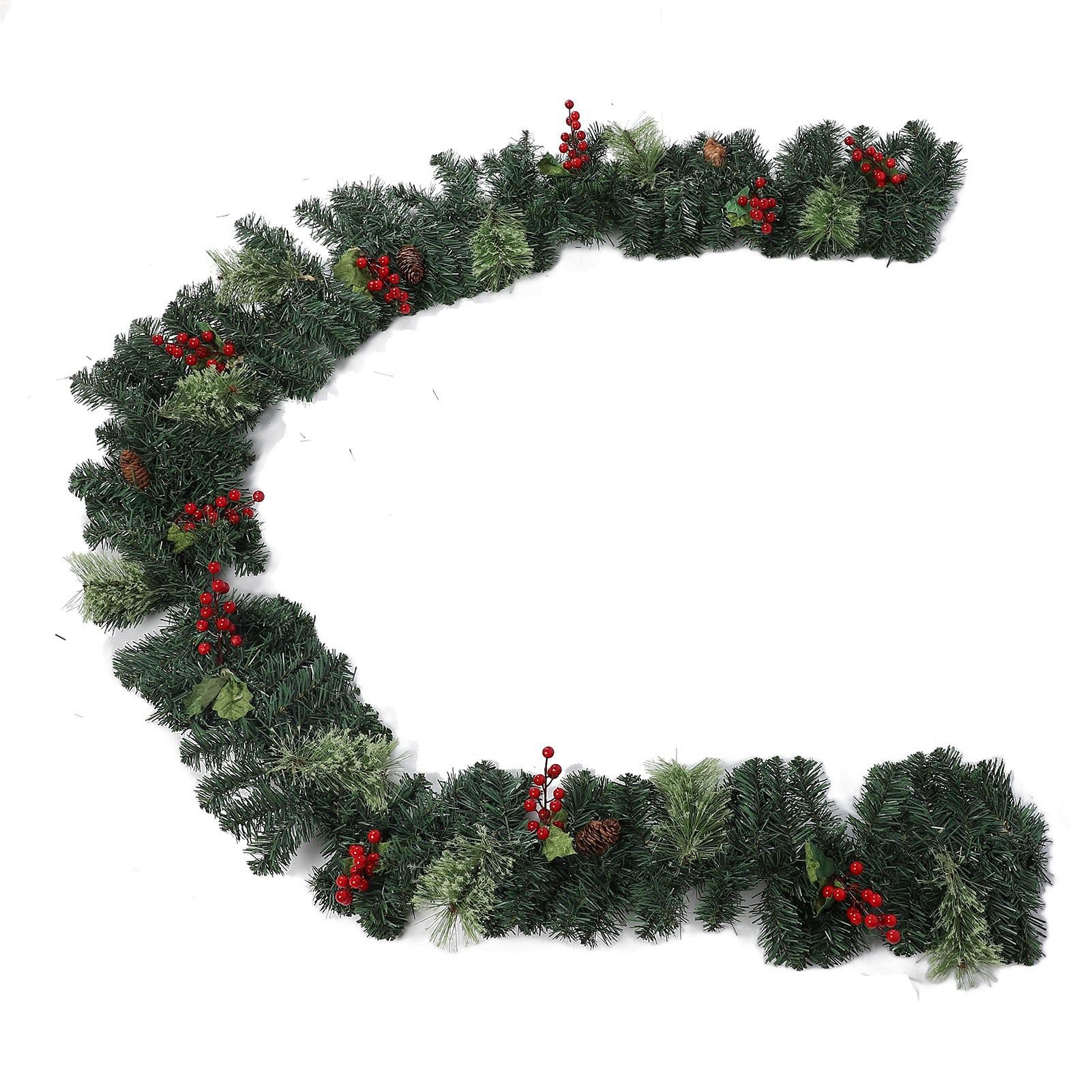 Artificial Xmas Garland with LED String Lights 5.9FT Red Berry Pine Cone view 4