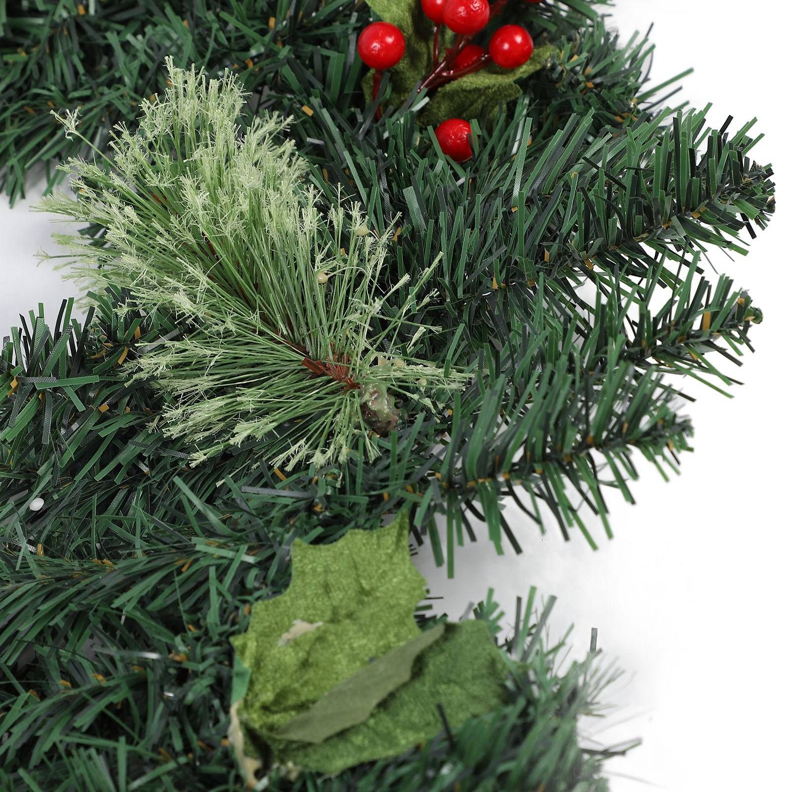 Artificial Xmas Garland with LED String Lights 5.9FT Red Berry Pine Cone view 5