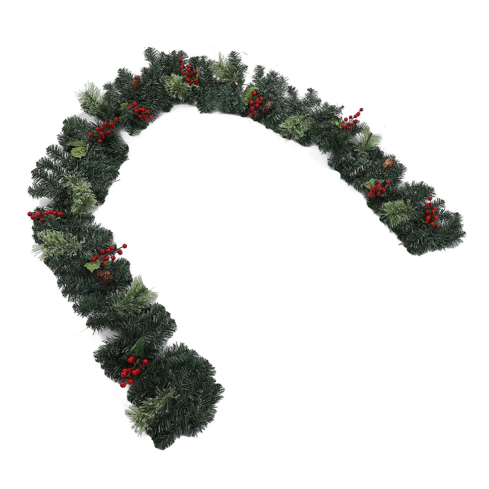 Artificial Xmas Garland with LED String Lights 5.9FT Red Berry Pine Cone view 6