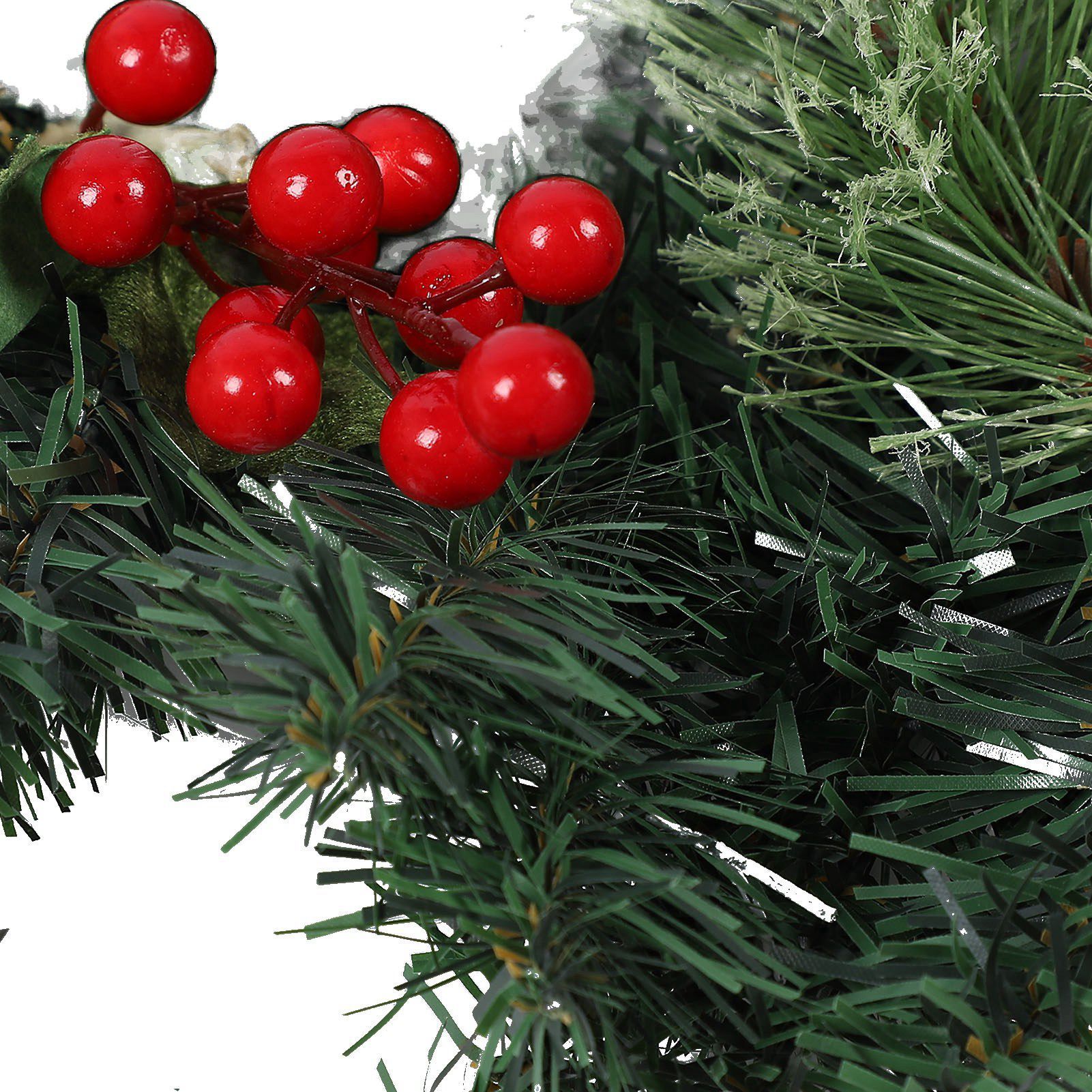 Artificial Xmas Garland with LED String Lights 5.9FT Red Berry Pine Cone view 7