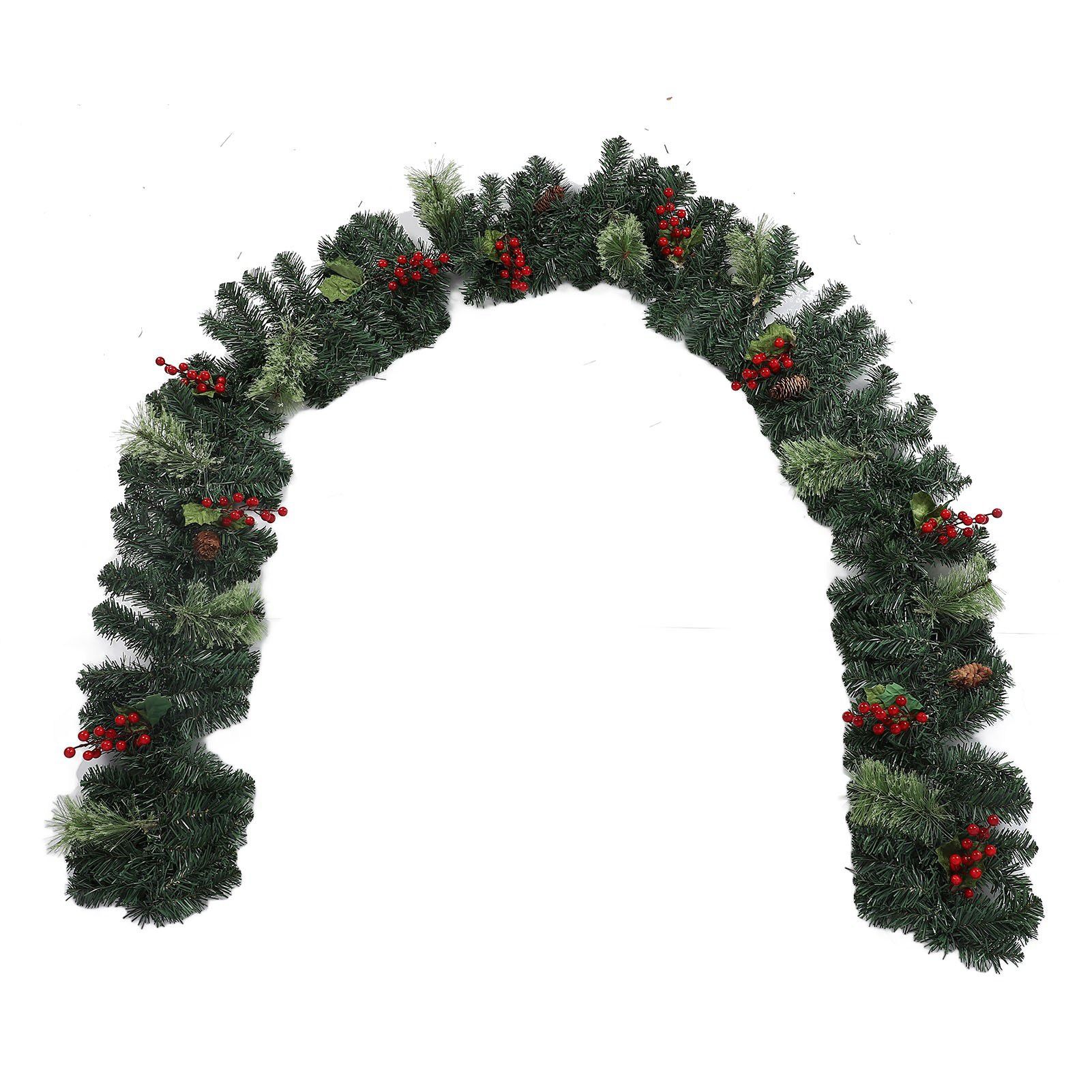 Artificial Xmas Garland with LED String Lights 5.9FT Red Berry Pine Cone view 8