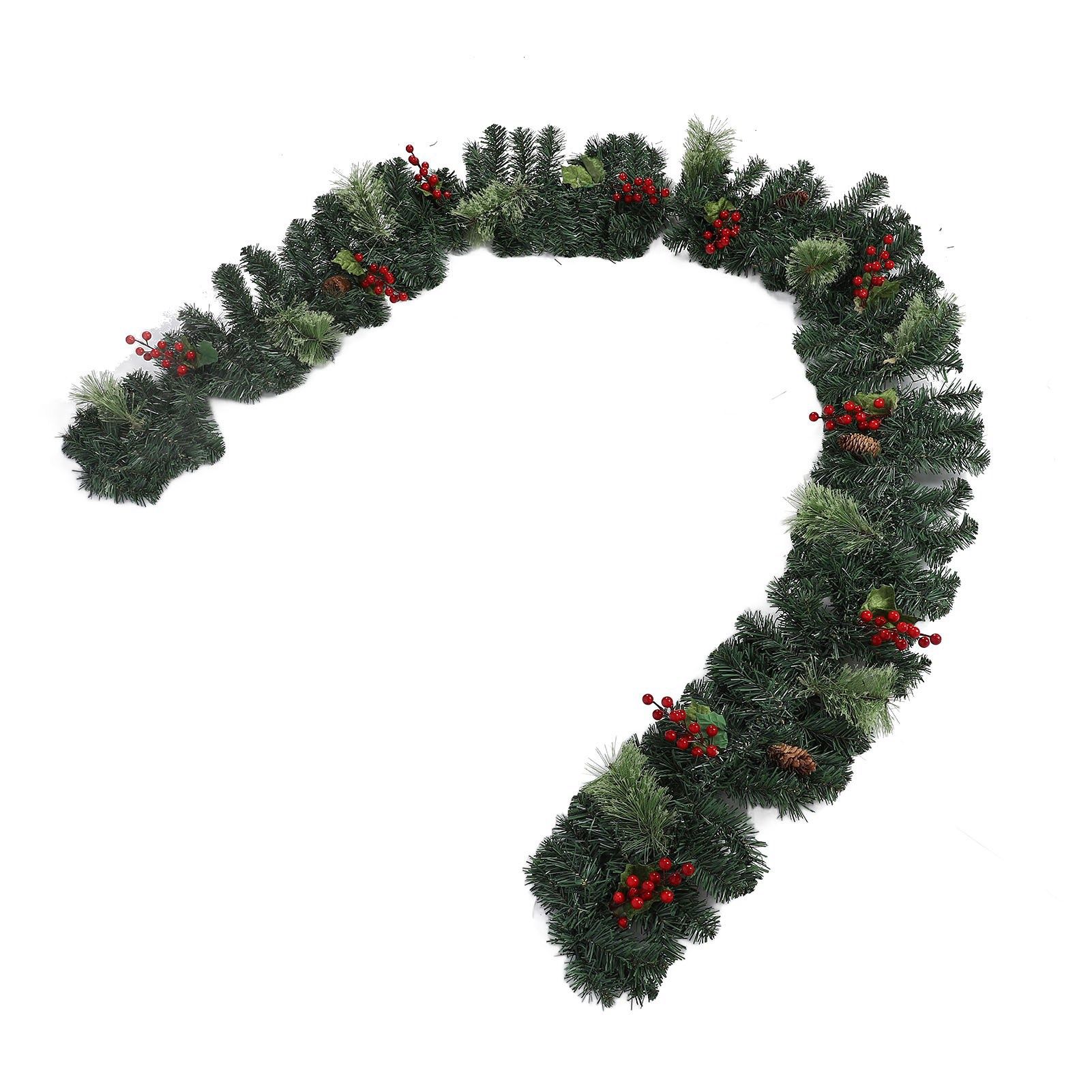 Artificial Xmas Garland with LED String Lights 5.9FT Red Berry Pine Cone view 9