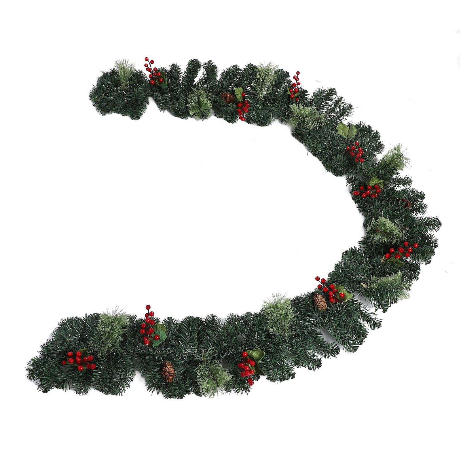 Artificial Xmas Garland with LED String Lights 5.9FT Red Berry Pine Cone view 10