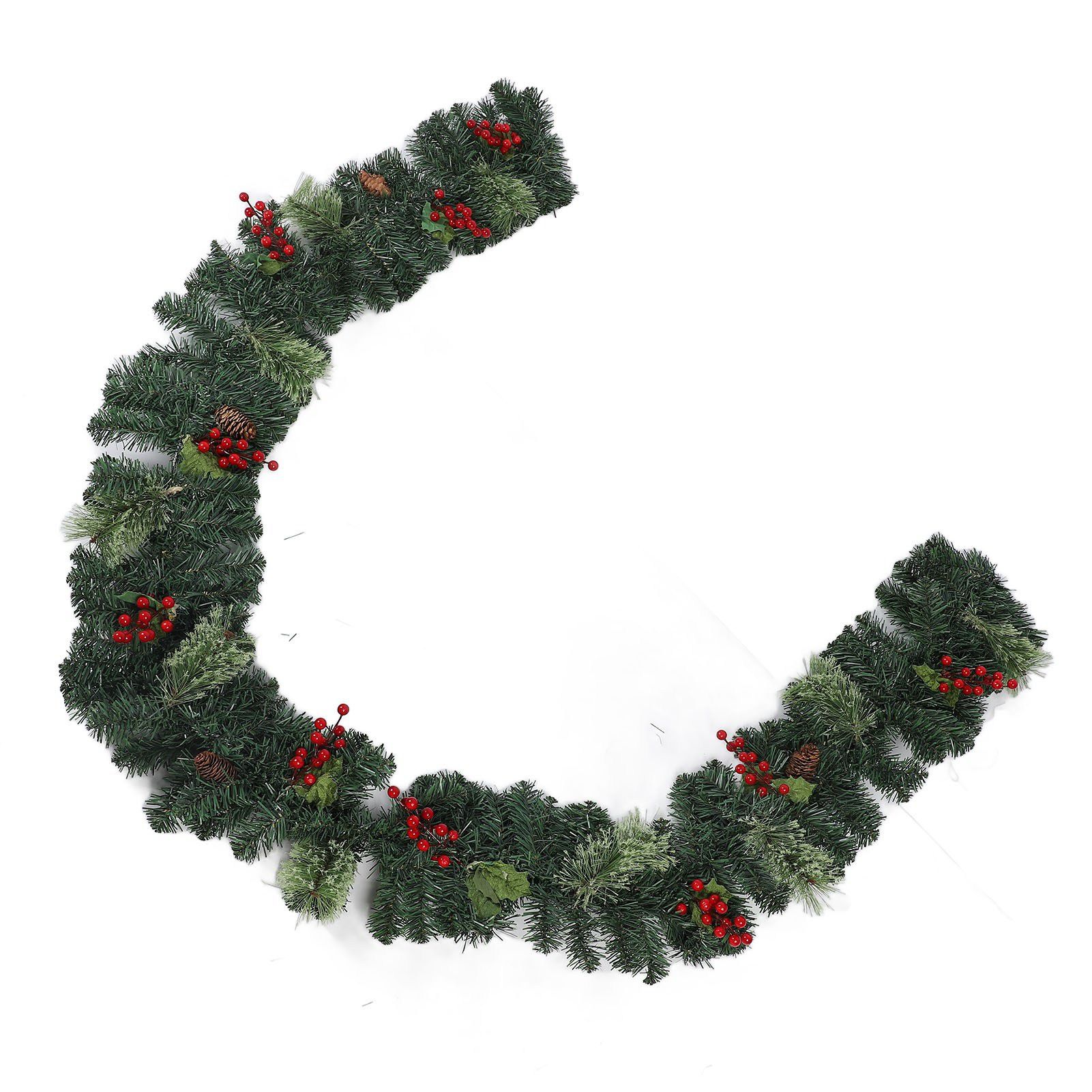 Artificial Xmas Garland with LED String Lights 5.9FT Red Berry Pine Cone view 11